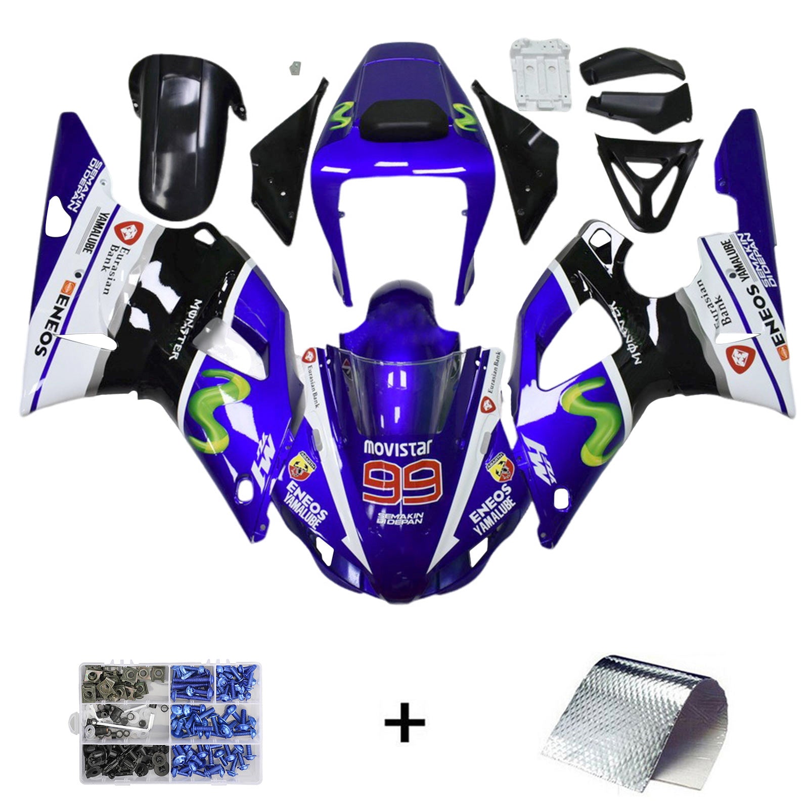 Amotopart 1998-1999 Yamaha YZF 1000 R1 Verkleidungssatz, Schwarz, Weiß, Blau