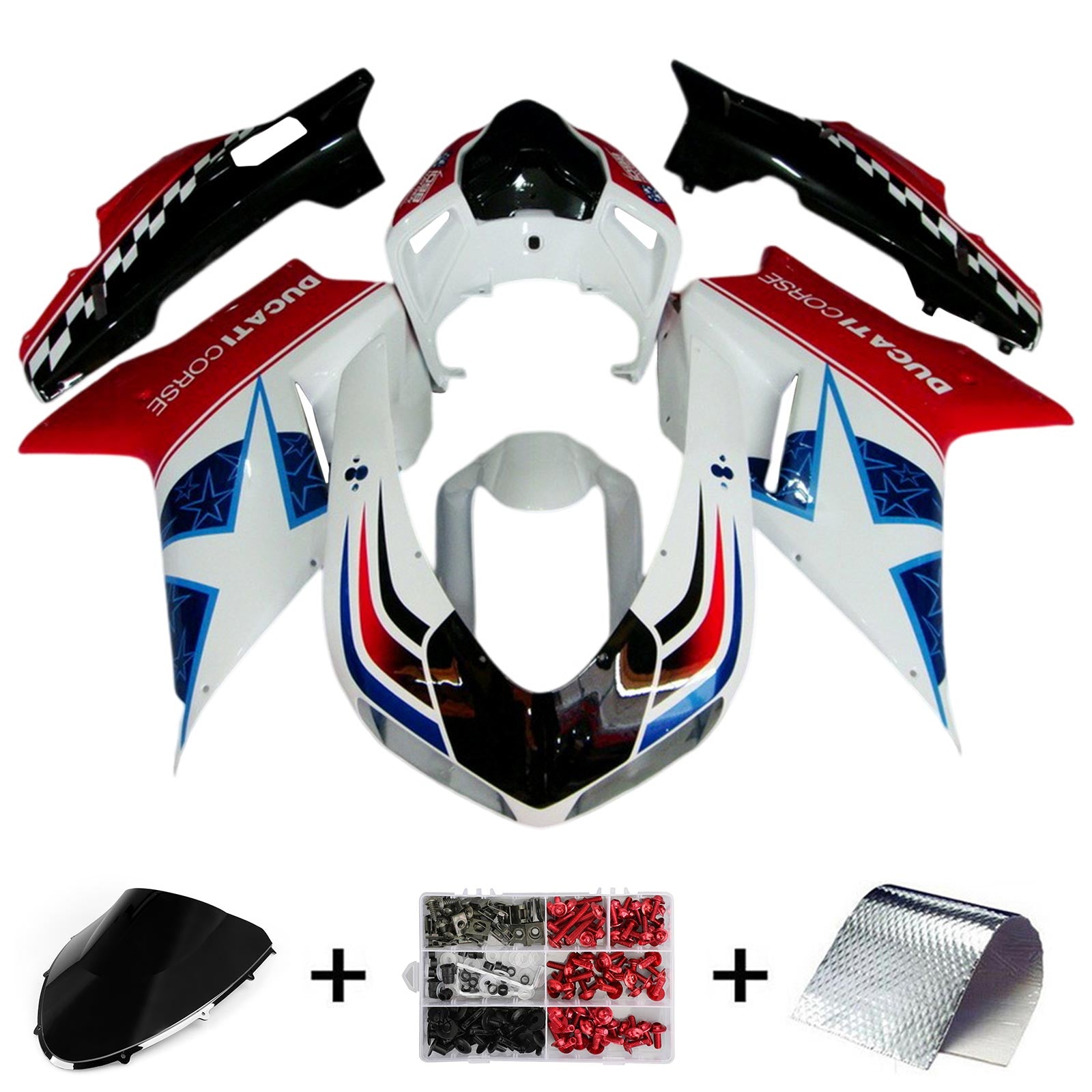 Amotopart Todos los años Ducati 1098 1198 848 Kit de carenado rojo y azul Style1