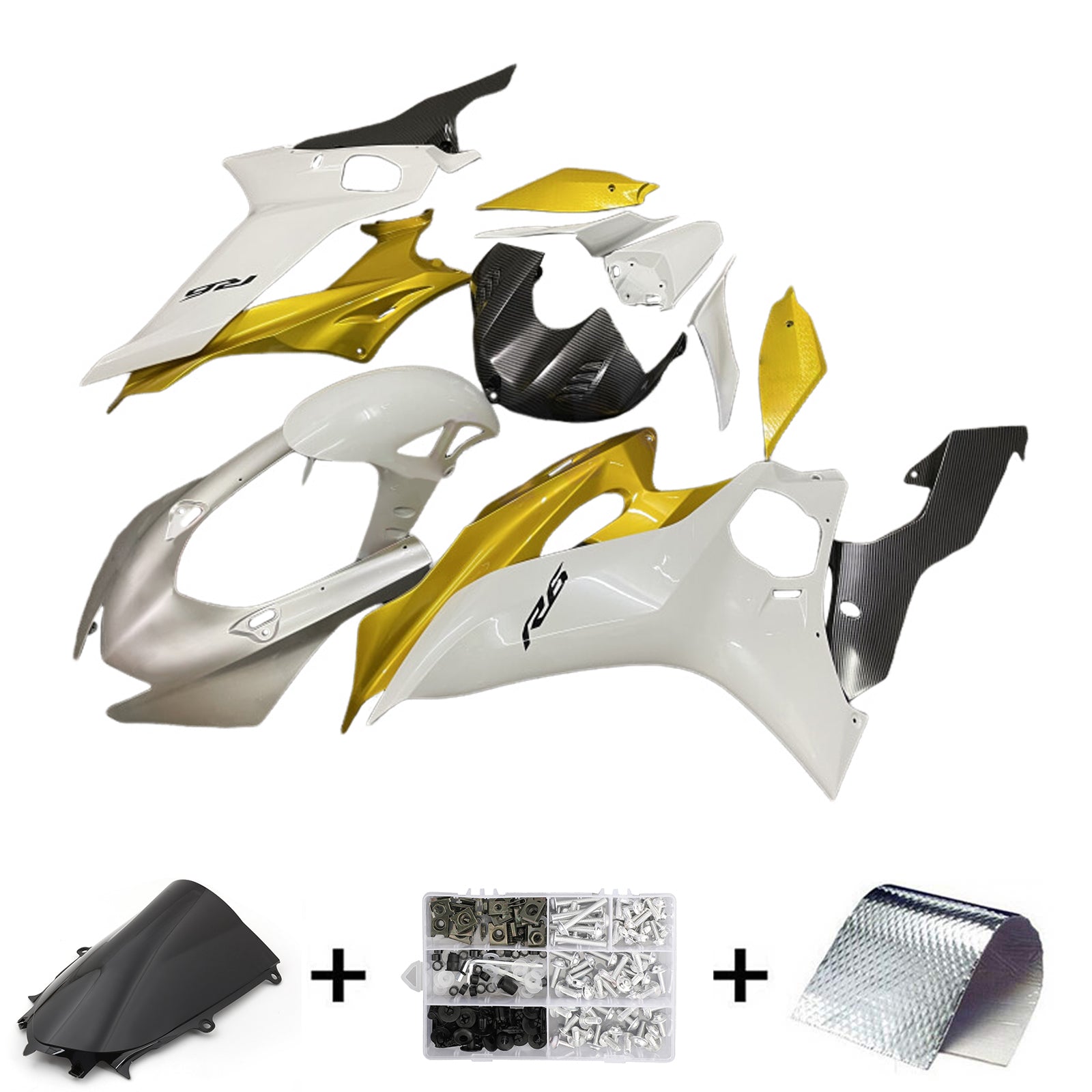 Amotopart 2017-2023 Yamaha YZF R6 Kit de carénage blanc argent or