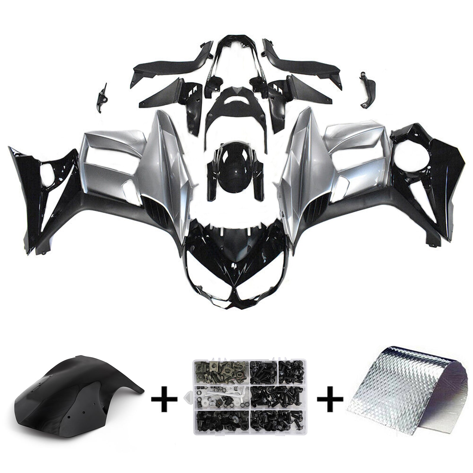 Amotopart 2010-2015 Kawasaki Z1000SX Black Grey Silver Fairing Kit