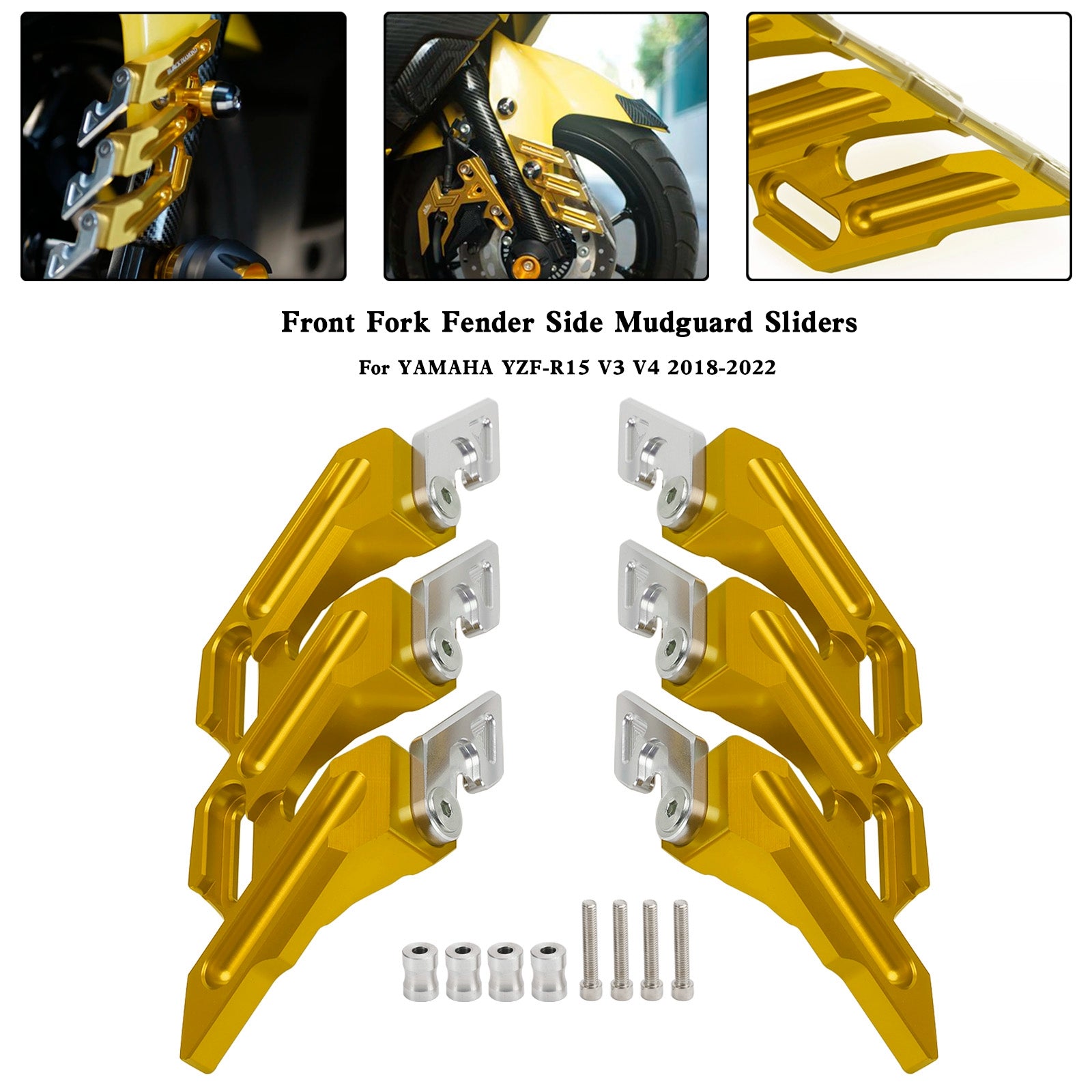 2018–2022 Yamaha YZF-R15 V3 V4 CNC-Vorderradgabel, Kotflügel, seitliche Kotflügelschieber