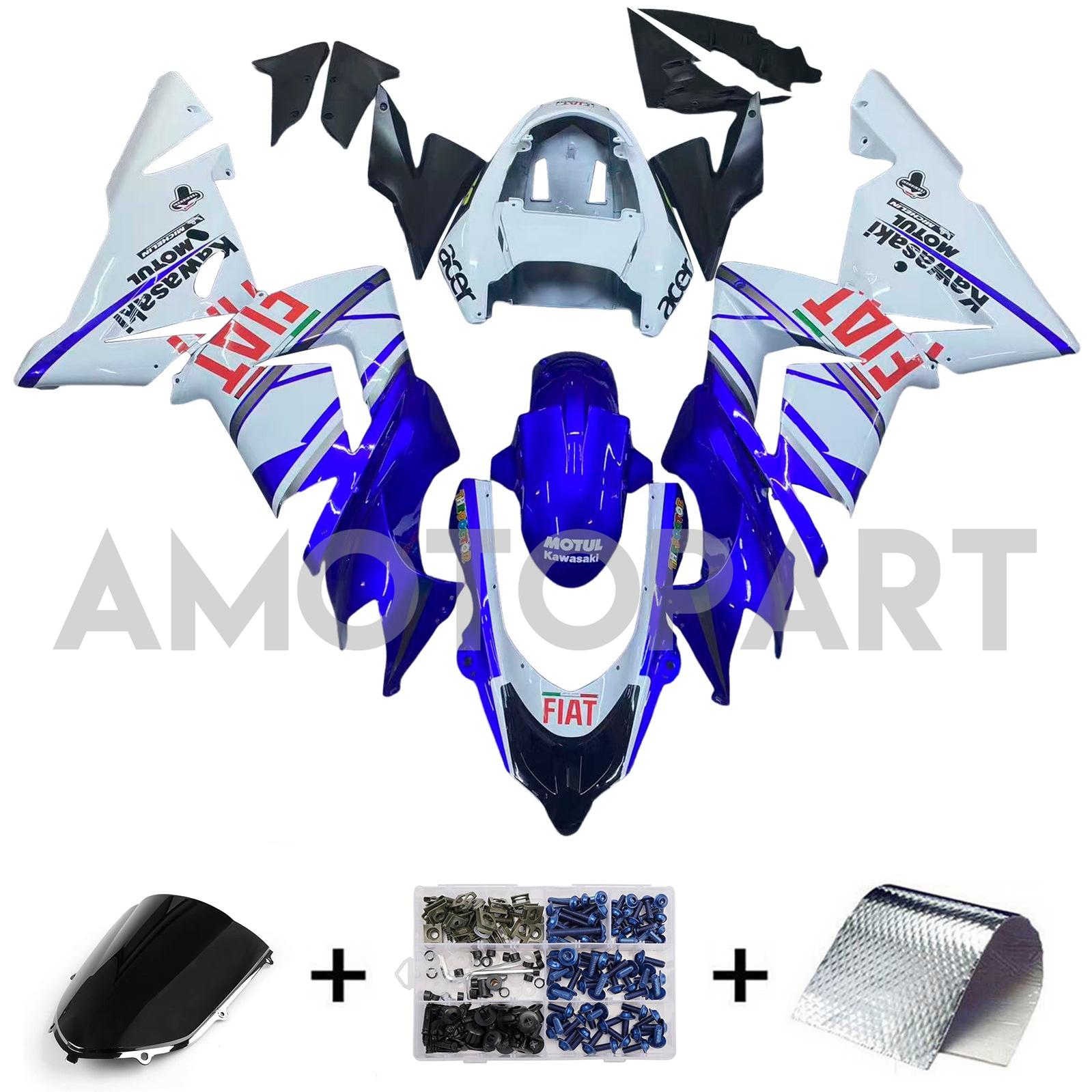 Amotopart 2004-2005 Kawasaki ZX10R Glossy Blue White Fairing Kit