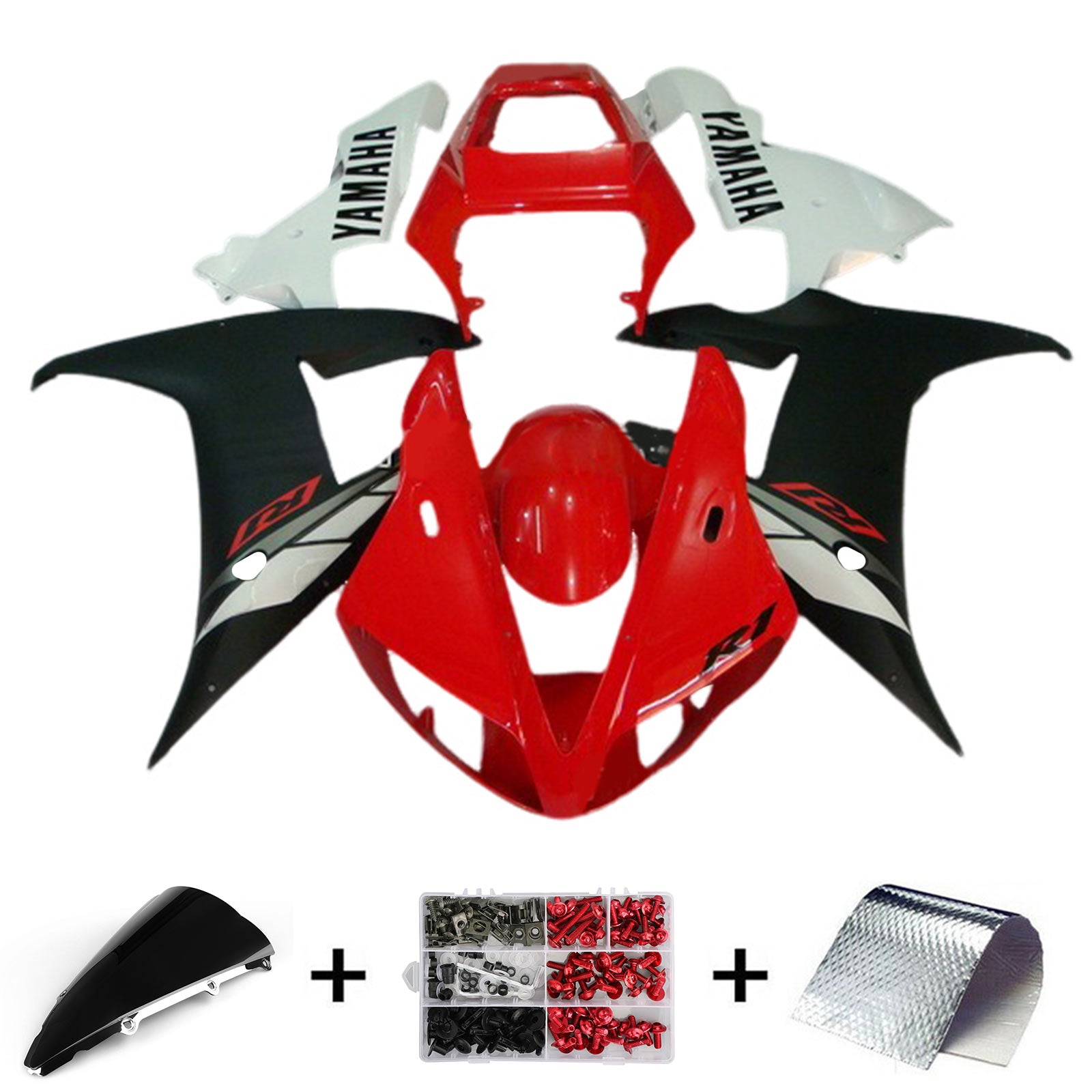 Amotopart 2002-2003 Yamaha YZF R1 Black Red White Fairing Kit