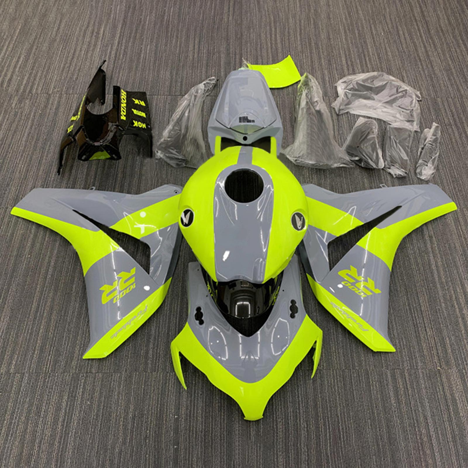 Amotopart 2008-2011 Honda CBR1000RR Kit de carénage gris et fluorescéine