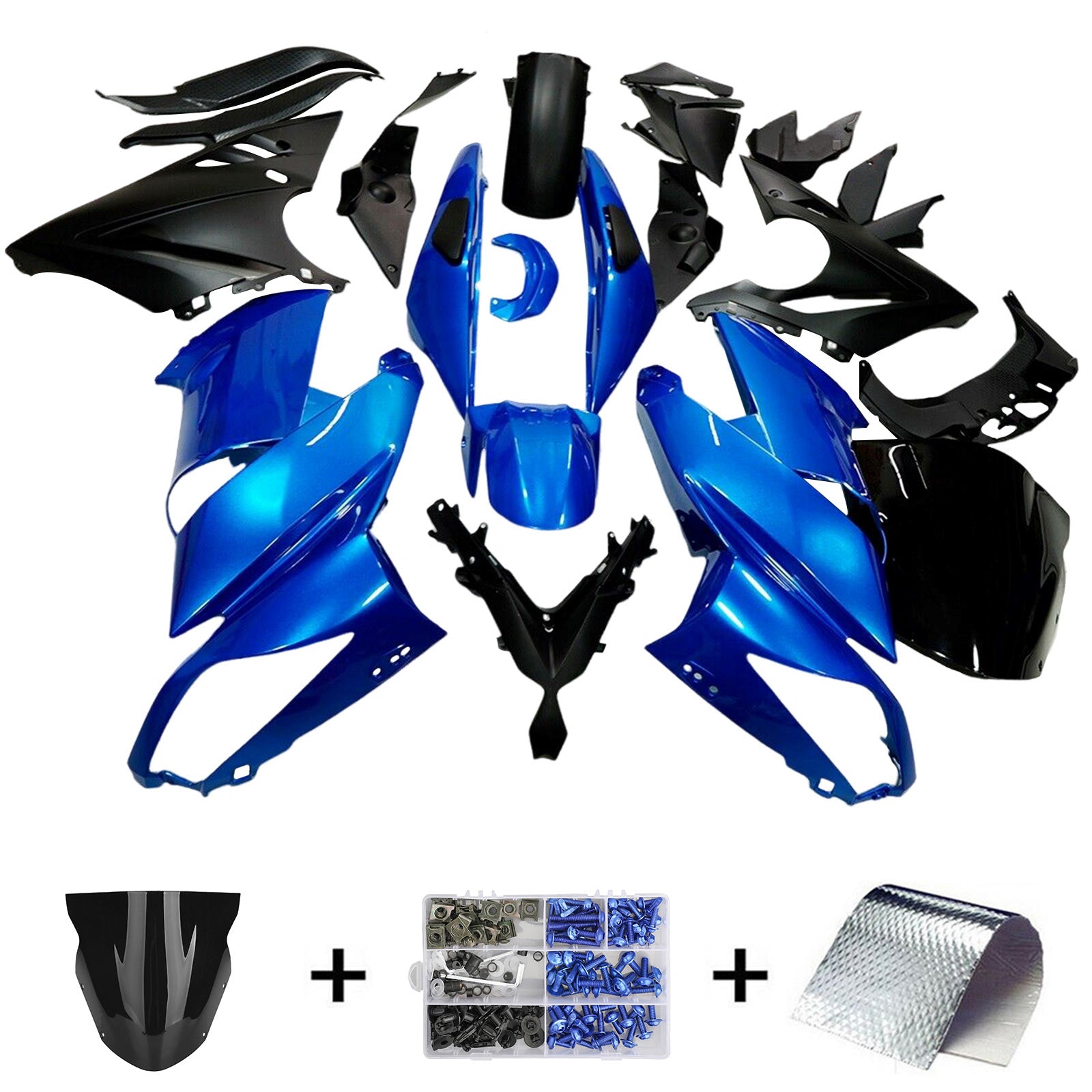 Amotopart 2009-2011 Kawasaki Ninja650 EX650 Kit de carénage noir et bleu