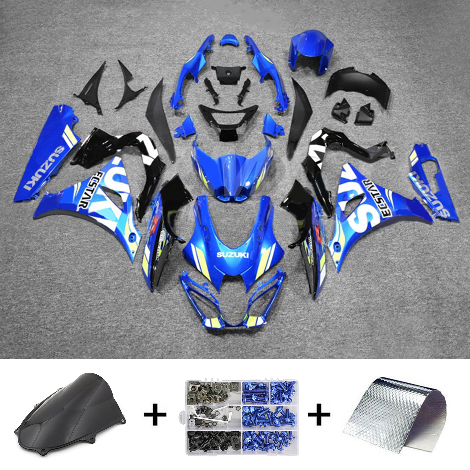 Amotopart 2017-2024 K17 GSXR1000 Suzuki Kit de carénage noir et bleu Style2