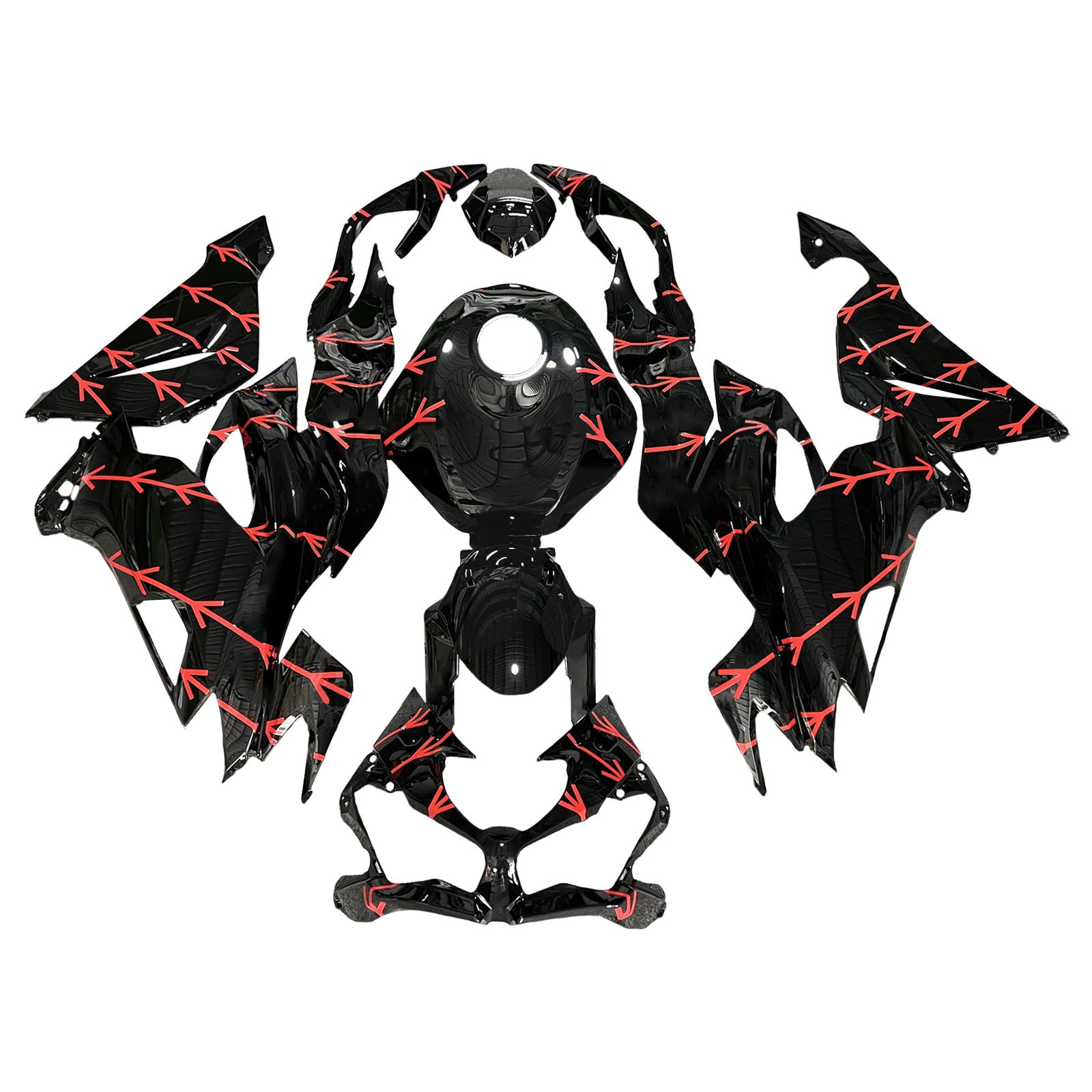 Amotopart 2019-2023 Kawasaki ZX6R Black & Red Pattern Fairing Kit
