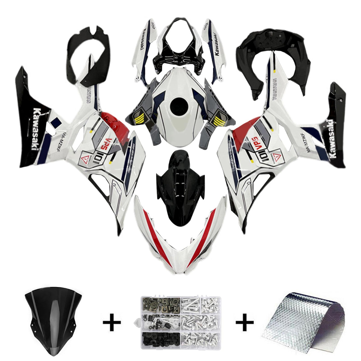 Amotopart 2018-2024 Kawasaki EX400 Ninja400 Kit de carénage blanc et rouge