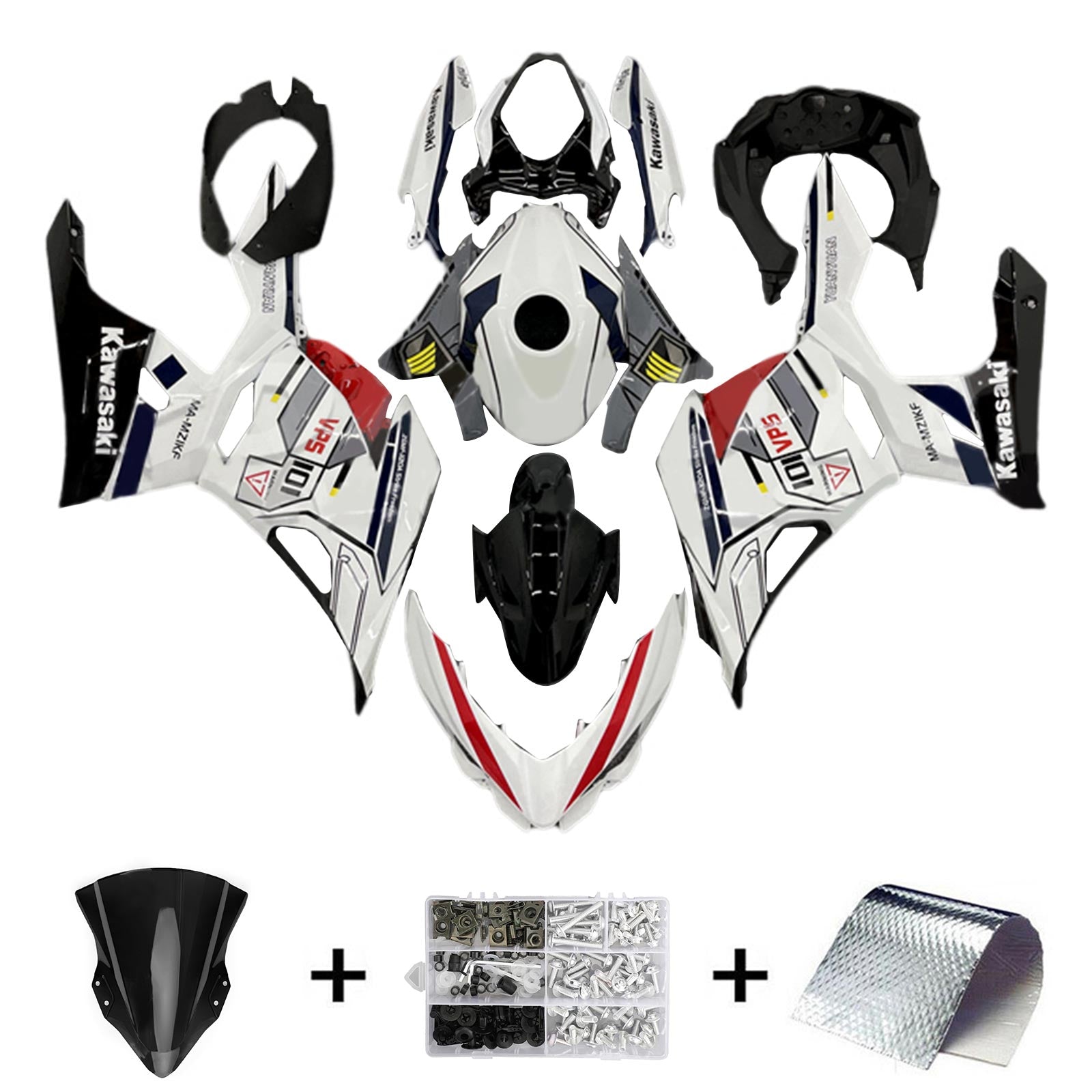 Amotopart 2018-2024 Kawasaki EX400 Ninja400 White&Red Fairing Kit