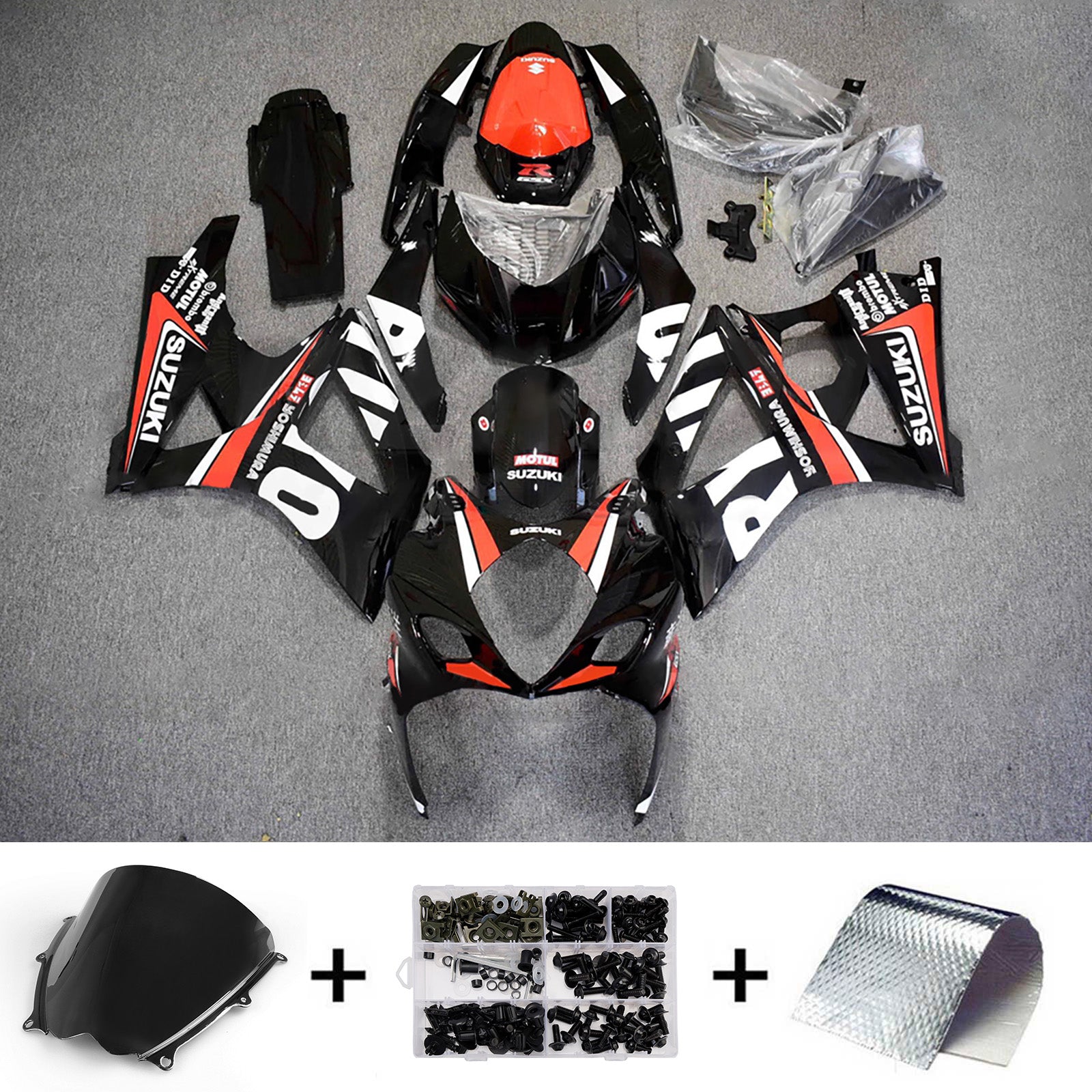 Kit carena Amotopart 2007-2008 Suzuki GSXR1000 nero bianco rosso