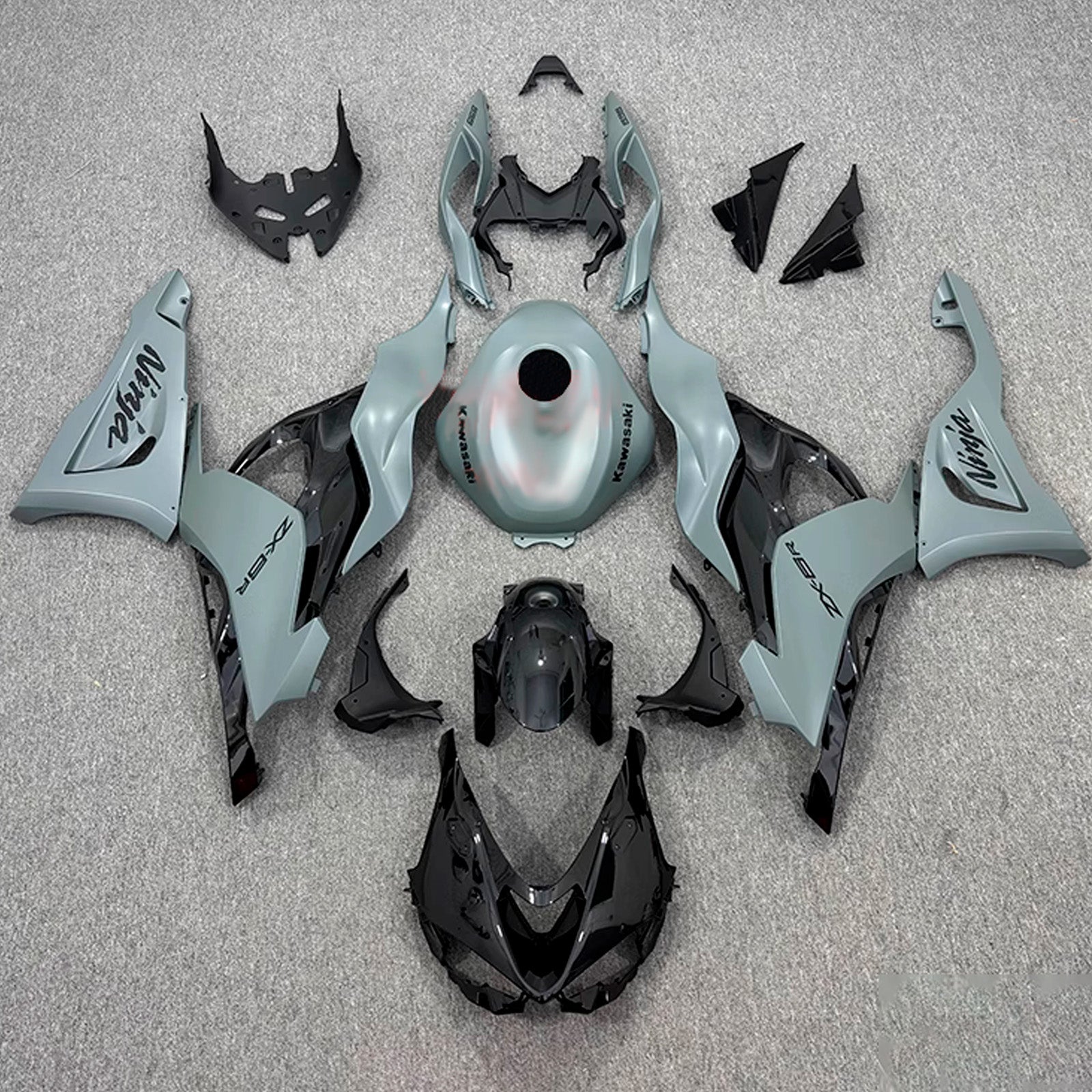 Amotopart 2024-2025 Kawasaki ZX-6R Black Grey Fairing Kit