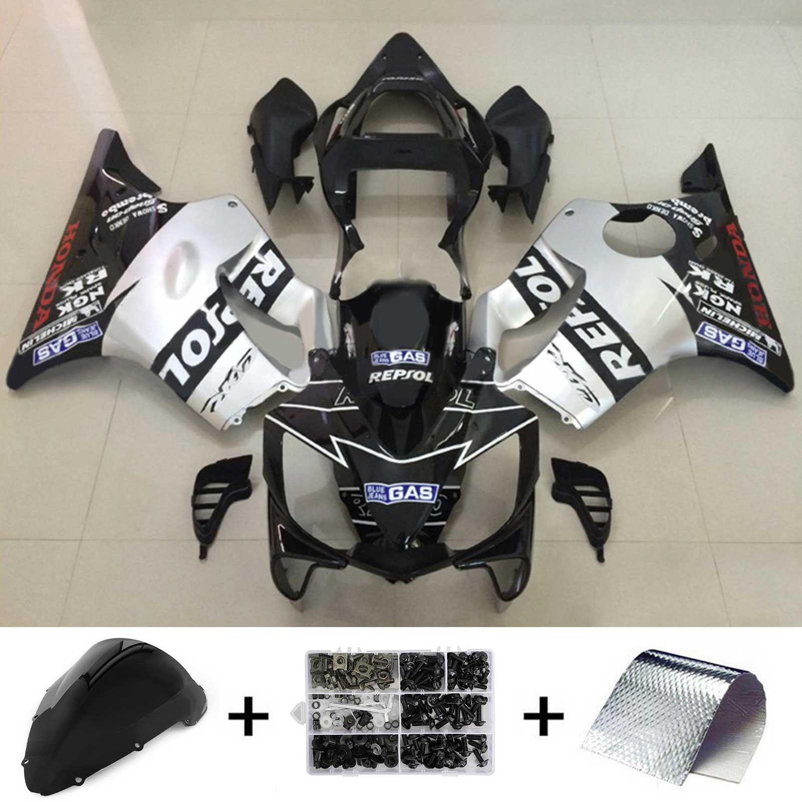 Amotopart 2001-2003 CBR600 F4i Honda Black&Silver Fairing Kit