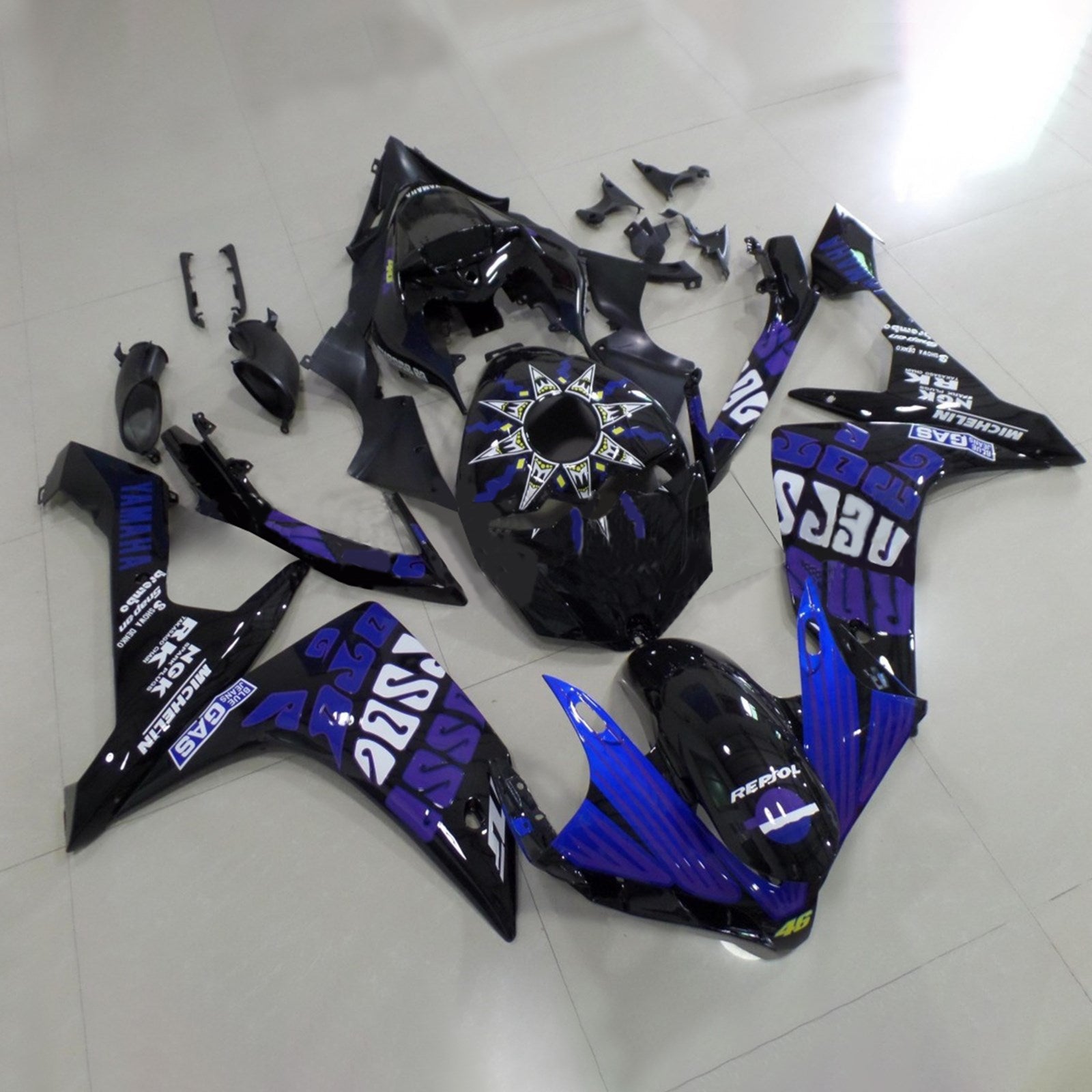 Amotopart 2007-2008 Yamaha YZF 1000 R1 Kit de carénage bleu brillant et noir