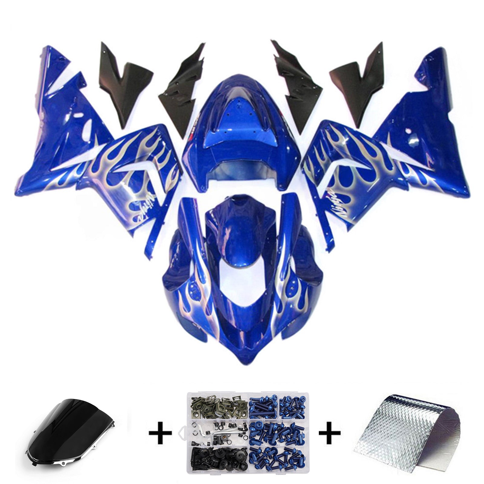Amotopart 2004-2005 Kawasaki ZX10R Blue White Fairing Kit