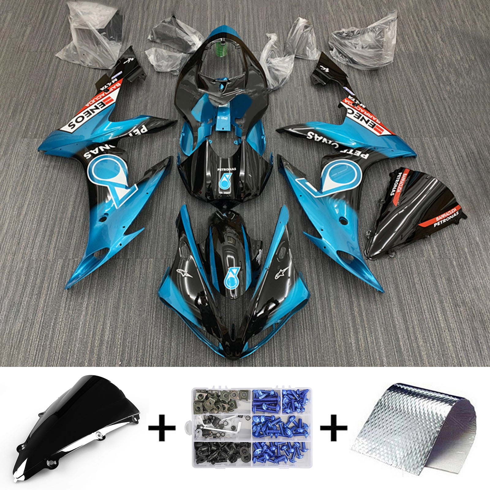 Amotopart 2004-2006 YZF 1000 R1 ヤマハ ブルー & ブラック パトロナス フェアリングキット