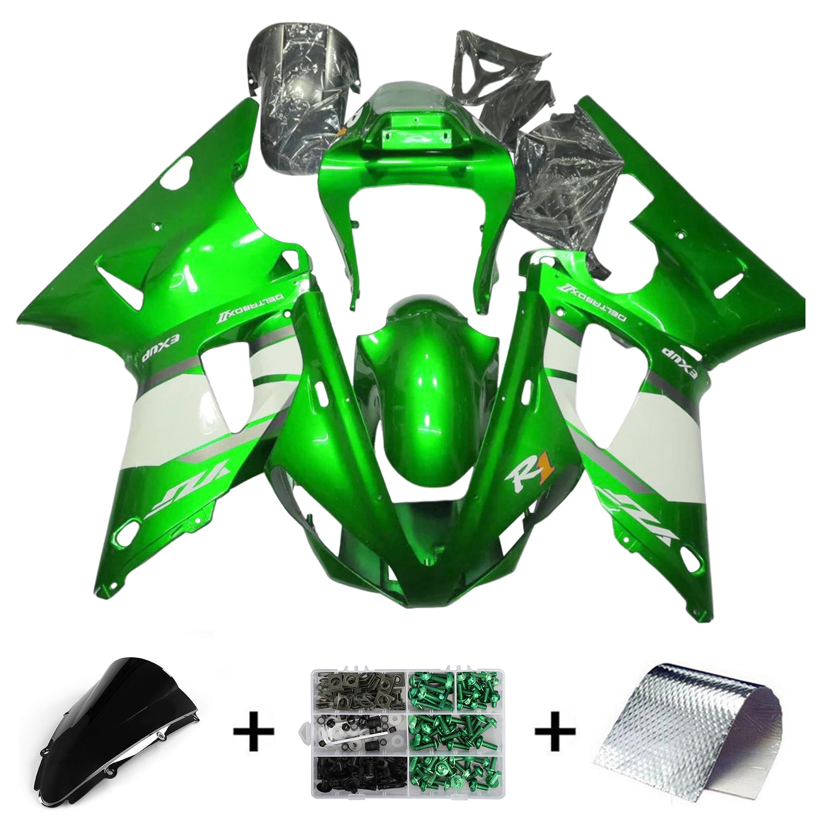 Amotopart 2000-2001 Yamaha YZF 1000 R1 Green White Fairing Kit