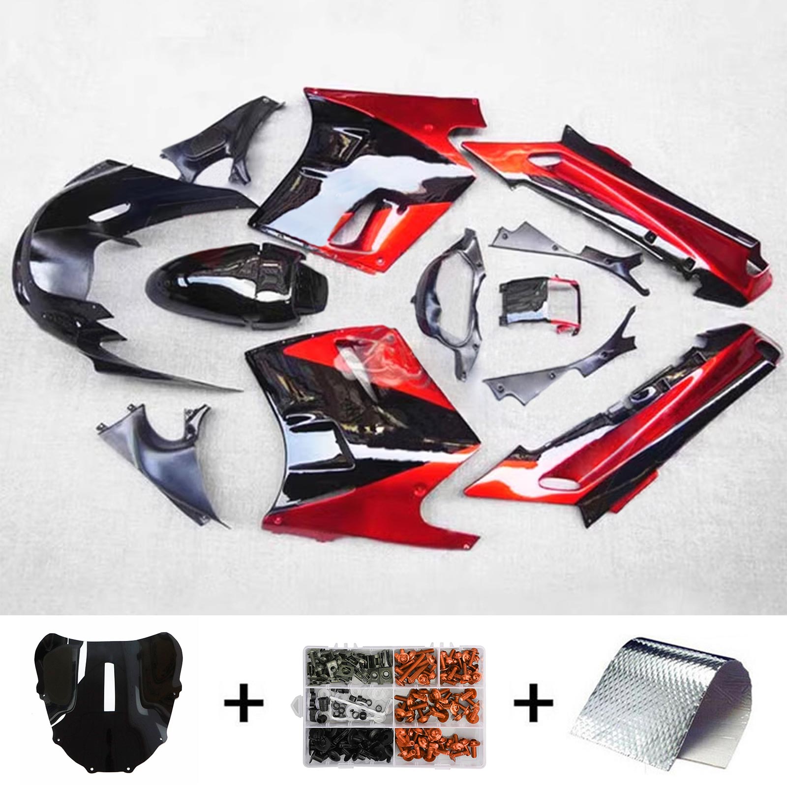 Amotopart 1993-2003 ZZR1100 Kawasaki Red&Black Fairing Kit