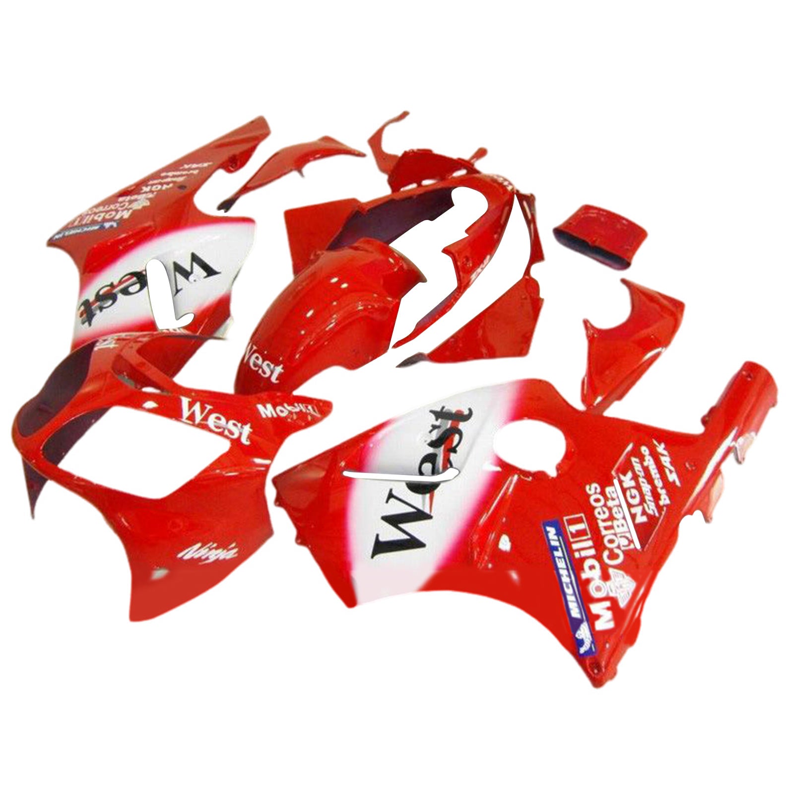 Amotopart 2000-2001 Kawasaki ZX12R Glossy Red Fairing Kit