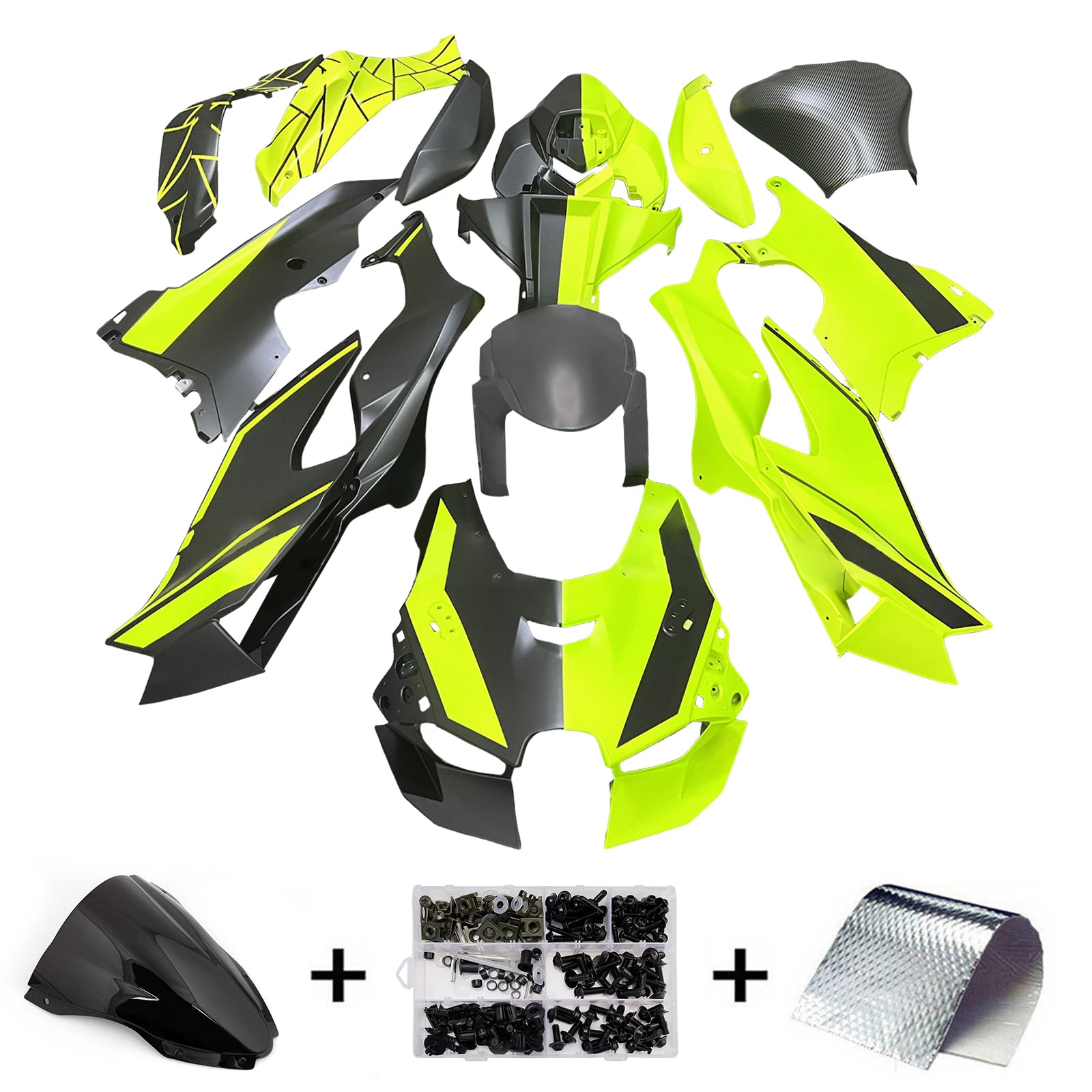 Amotopart 2021-2025 Kawasaki ZX14R ZZR1400 Yellow Carbon Fiber  Fairing Kit