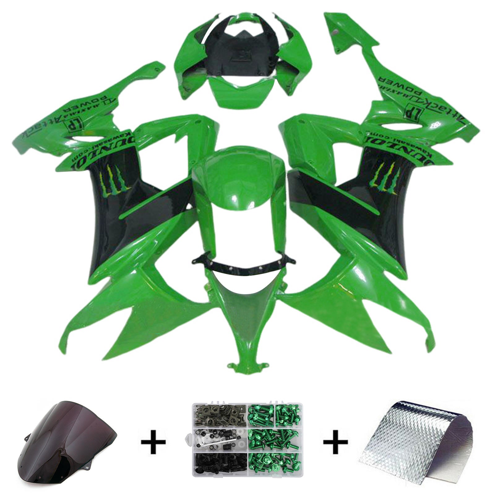 Amotopart 2008-2010 Kawasaki ZX10R Kit de carenado negro verde