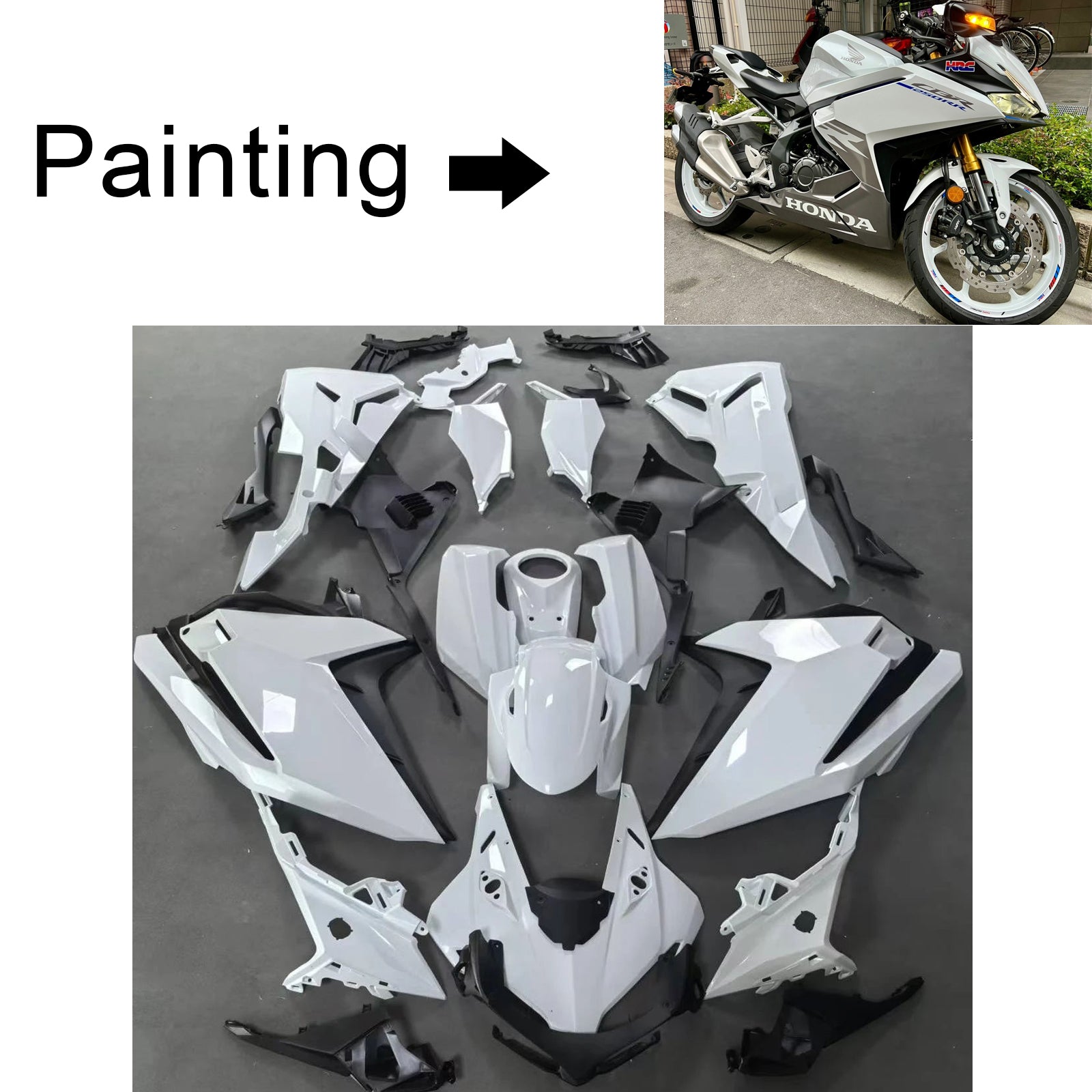 Amotopart 2023-2024 Honda CBR250RR White Grey Fairing Kit