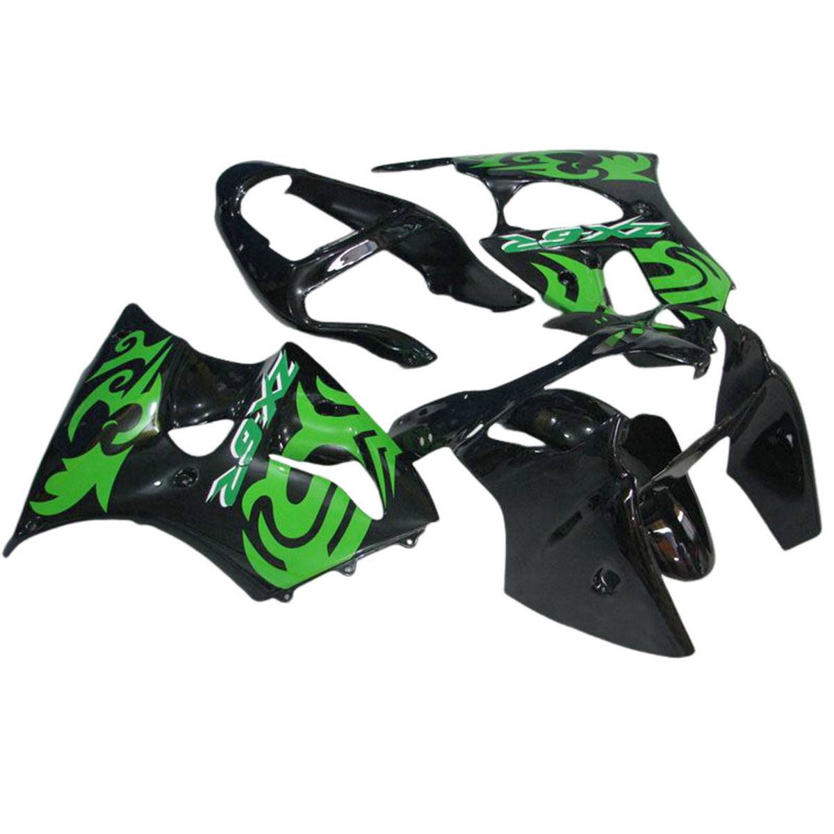 Amotopart 2000-2002 Kawasaki ZX6R 636 y 2005-2008 Kawasaki ZZR600 Kit de carenado negro verde