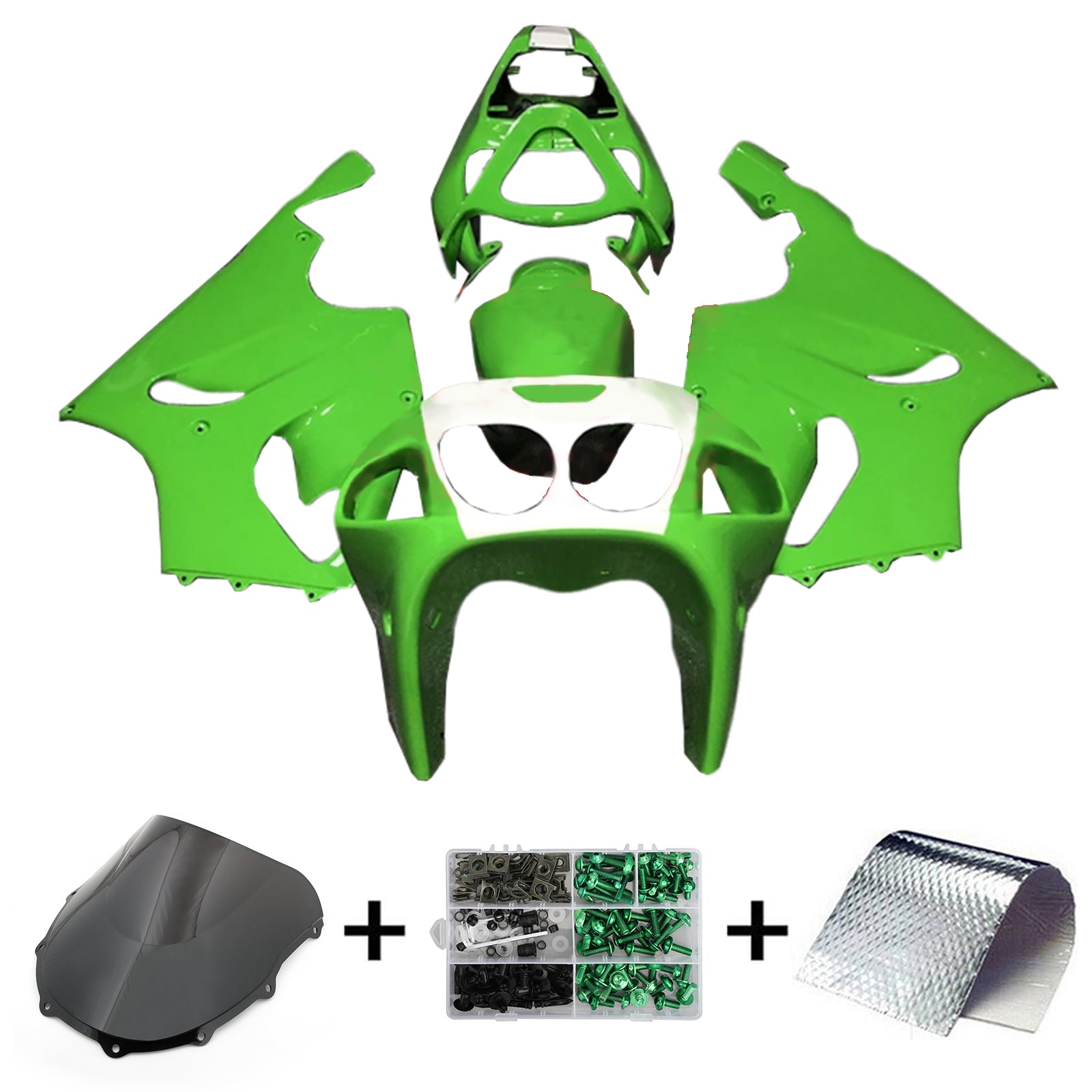 Amotopart 1996-2003 Kawasaki ZX7R Ljusgrön Vit fairing-kit