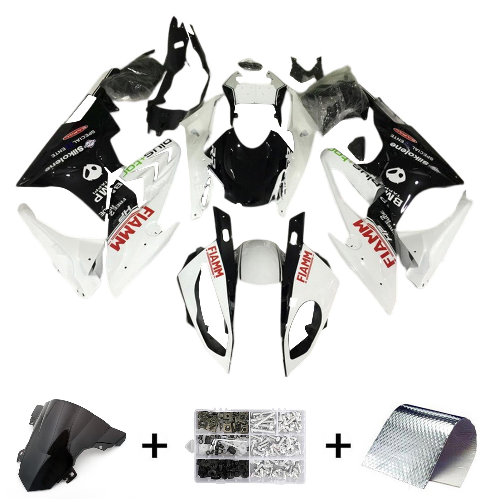 Kit de carénage Amotopart BMW S1000RR 2017-2018 blanc et noir