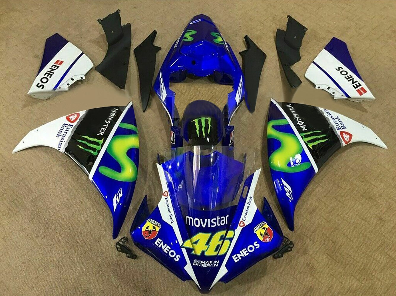 Amotopart 2012-2014 Kit de carénage Yamaha R1 bleu et blanc Style 7