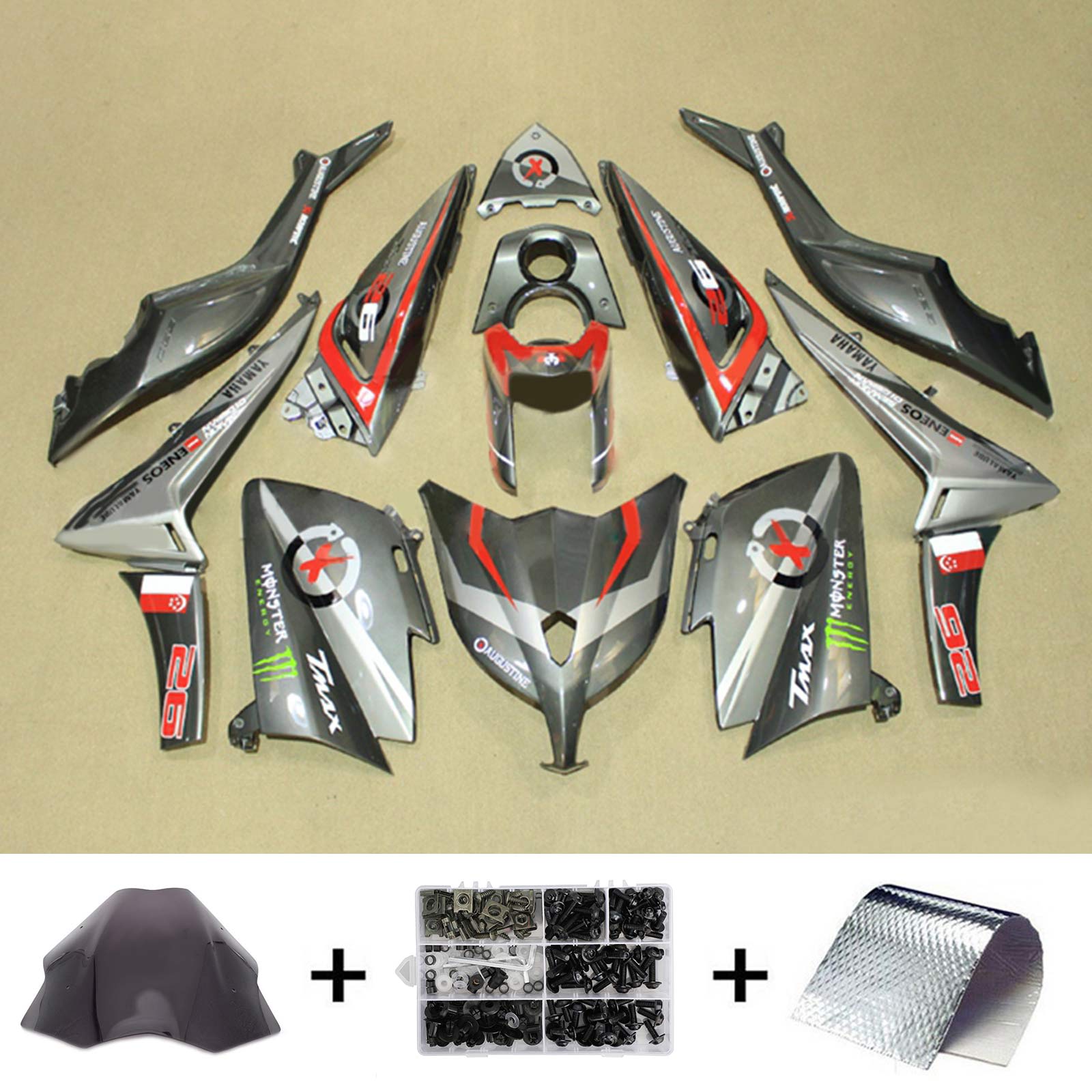 Amotopart 2012-2014 TMax TMAX 530 Yamaha Kit de carénage rouge gris