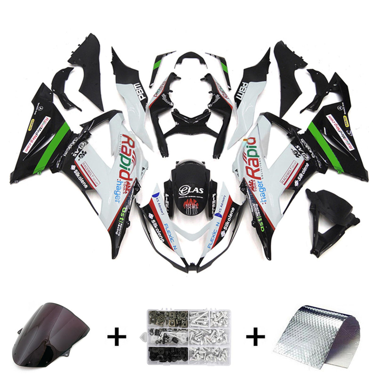 Amotopart Kawasaki ZX6R 636 2013-2018 Blanco&Verde con Kit de Carenado Logo