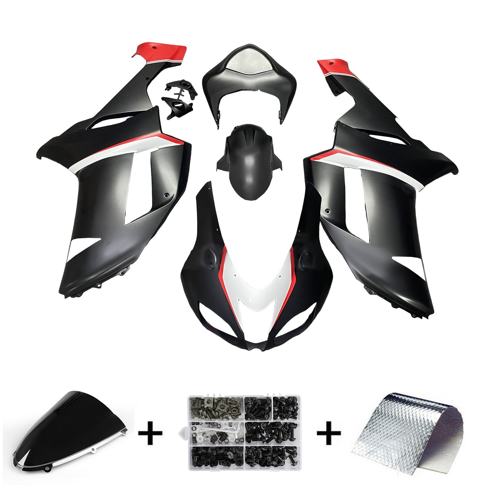 Amotopart 2007-2008 Kawasaki ZX6R 636 Mattes Black Red Fearing Kit