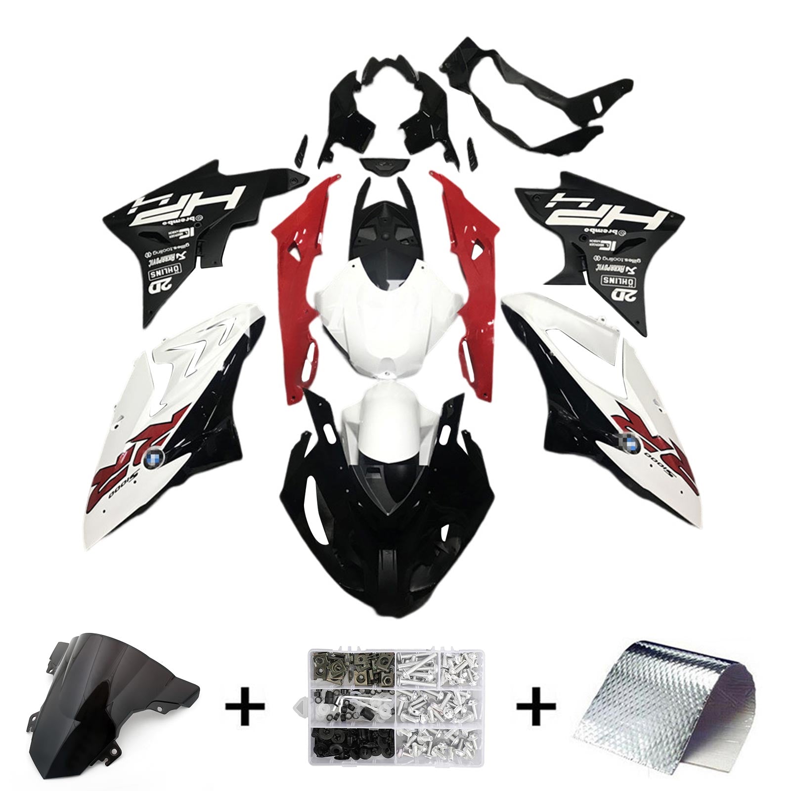 Kit de carénage Amotopart BMW S1000RR 2017-2018 noir et rouge Style2