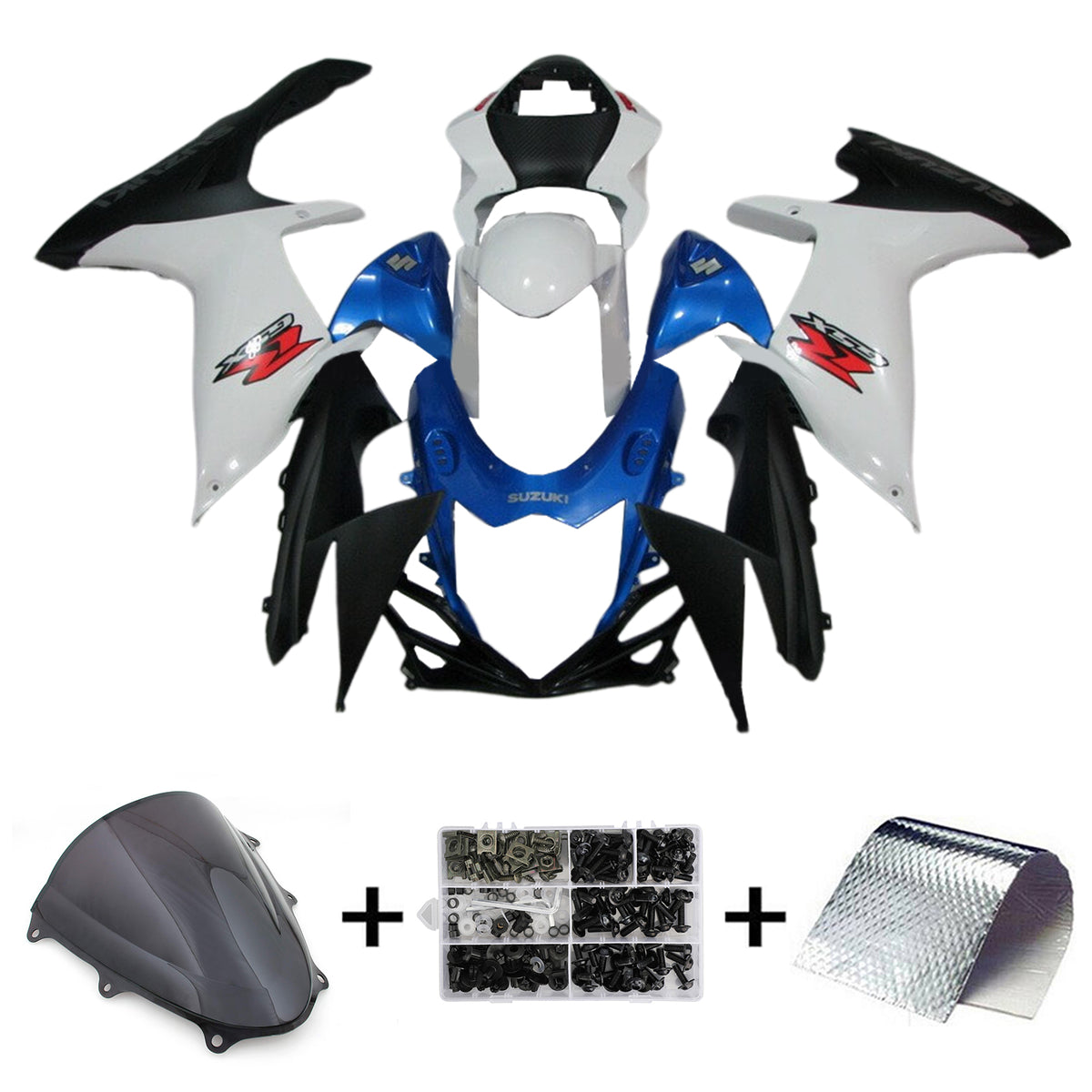 Amotopart 2011-2024 K11 GSXR 600/750 Suzuki Bleu&Blanc Style2 Kit de carénage