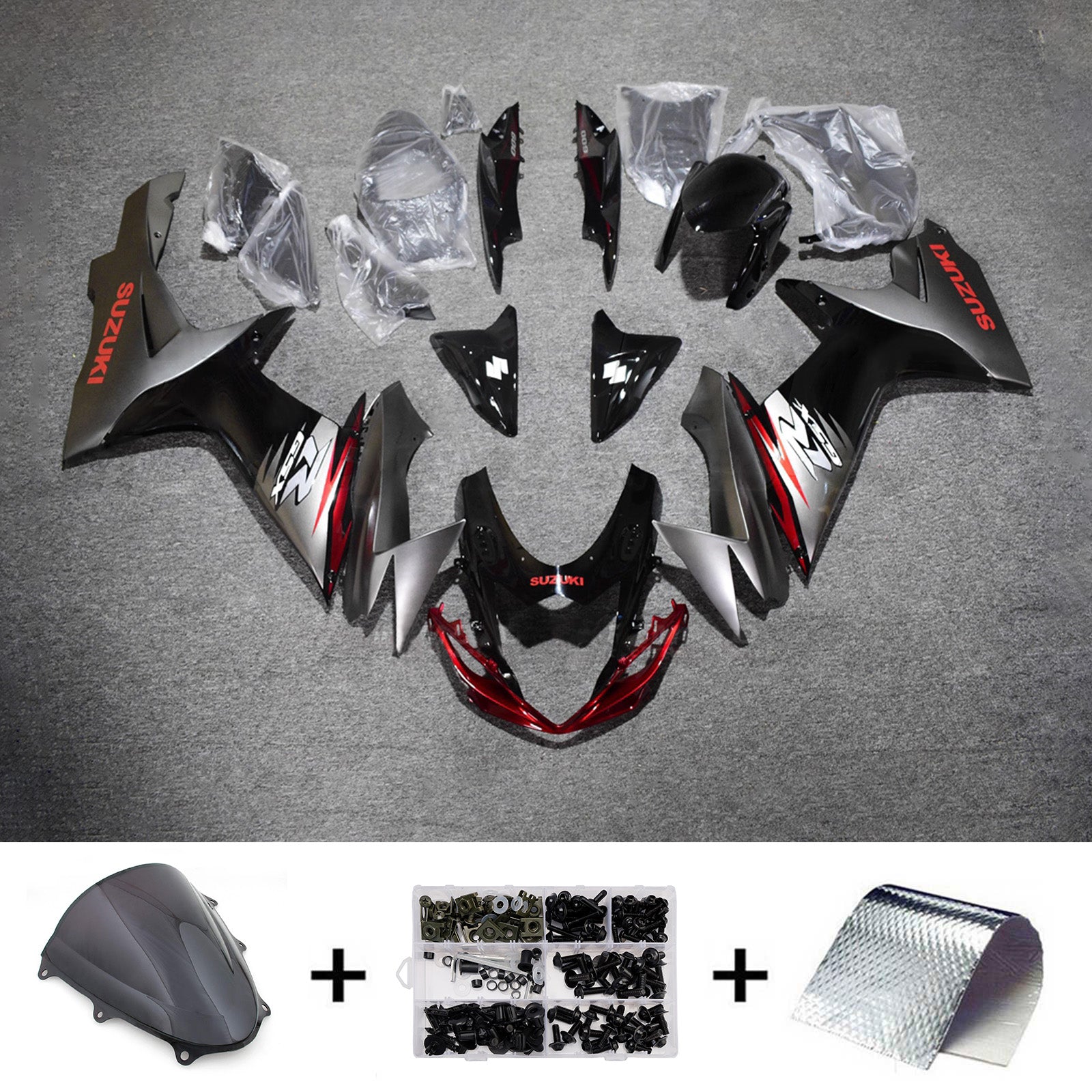 Amotopart 2011-2026 Suzuki GSXR 600/750 Gray Red Black Fairing Kit