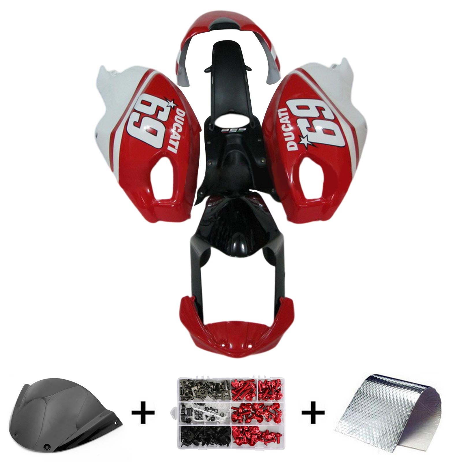 Amotopart Kit de carénage Ducati Monster 696 796 1100 S EVO rouge et blanc Style2 toutes années