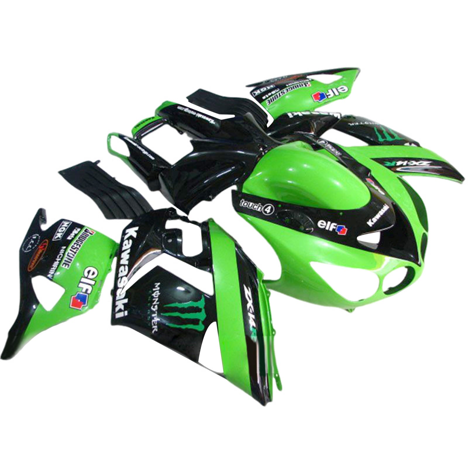 Amotopart 2006-2011 Kawasaki ZX14R ZZR1400 Black Green Fairing Kit