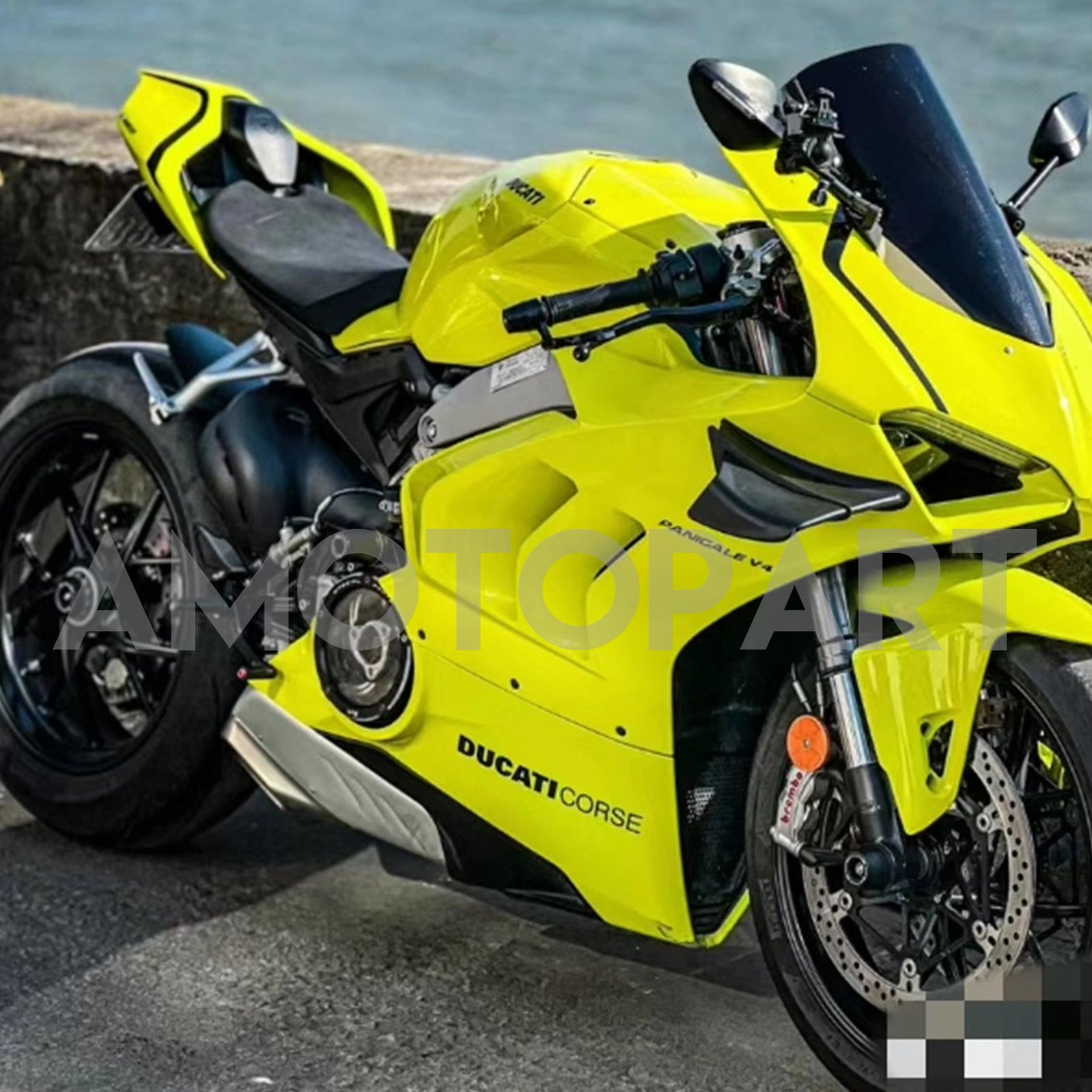 Amotopart Ducati Panigale 20-21 V4 V4S Black Light Yellow Fairing Kit