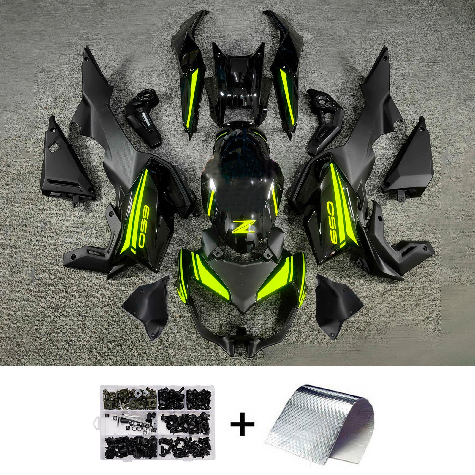 Amotopart 2020-2023 Kawasaki Z650 Black with Stripe Fairing Kit