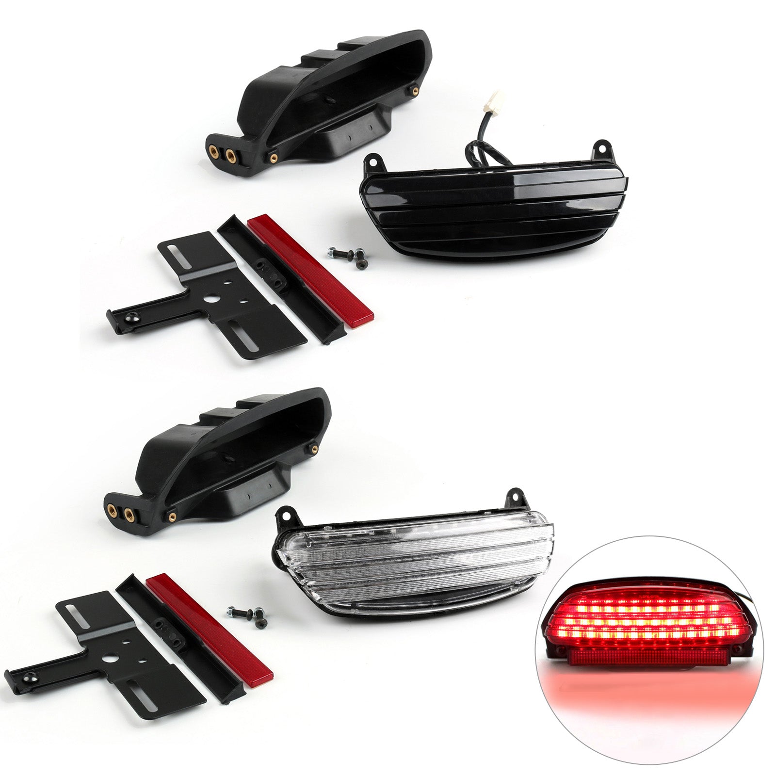 Softail FXST FXSTB FXSTC Tri-Bar Fender LED Tail Light + Bracket Blk