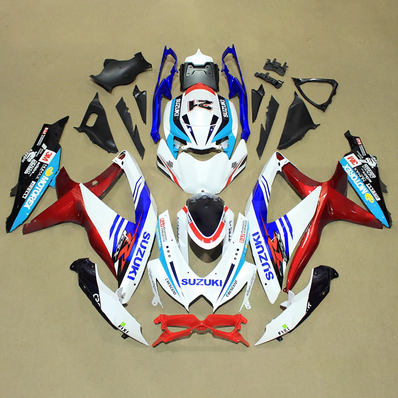 Amotopart 2008-2010 Suzuki GSXR 600/750 White Blue Red Black Fairing Kit