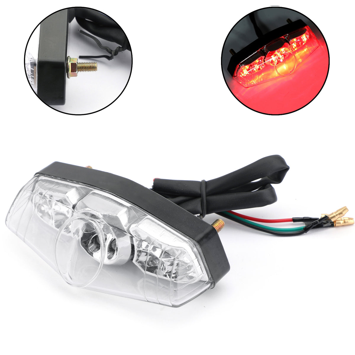 ABS Motorcycle LED Clear 12V Brake Stop Running Rear Tail Light Lamp Universal