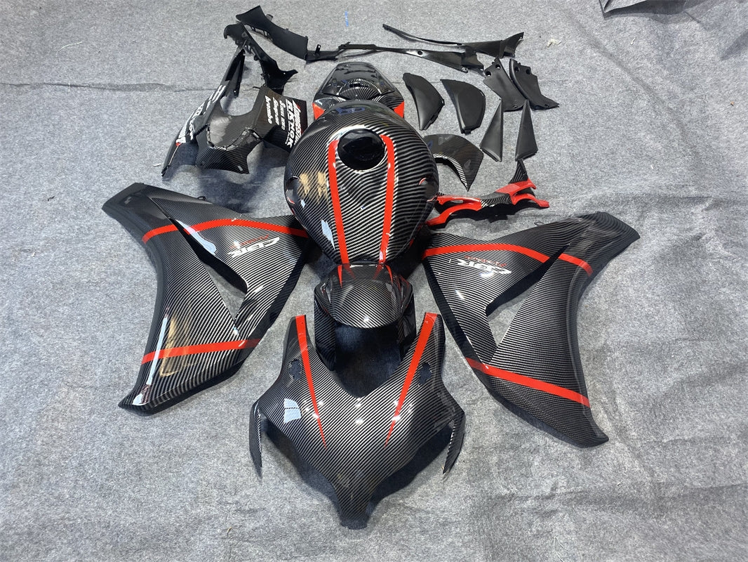 Amotopart Honda CBR1000RR 2008-2011 Carbon Fiber Look with Red Line Fairing Kit