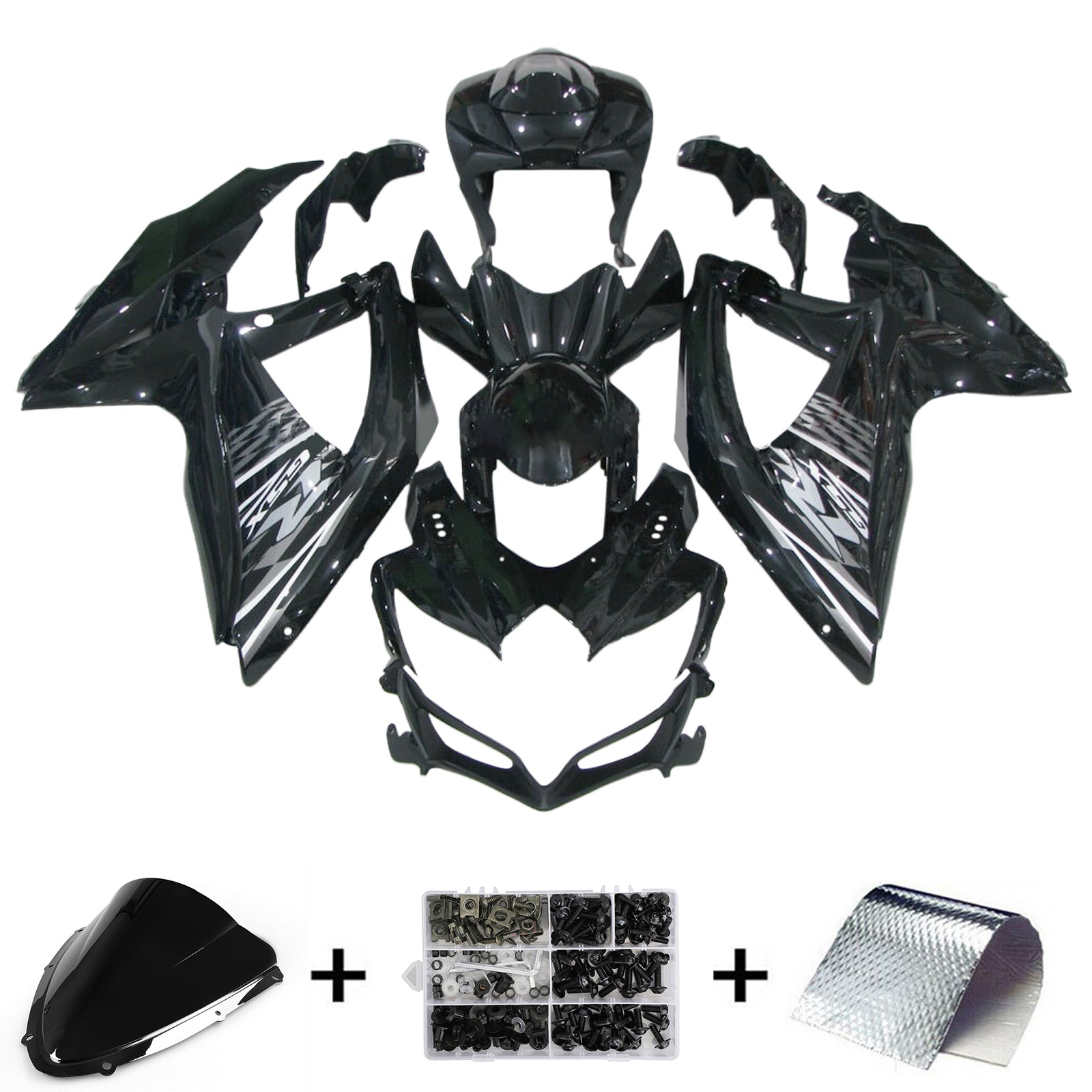 Amotopart 2008-2010 K8 GSXR 600/750 Suzuki Kit de carenado negro con detalles blancos