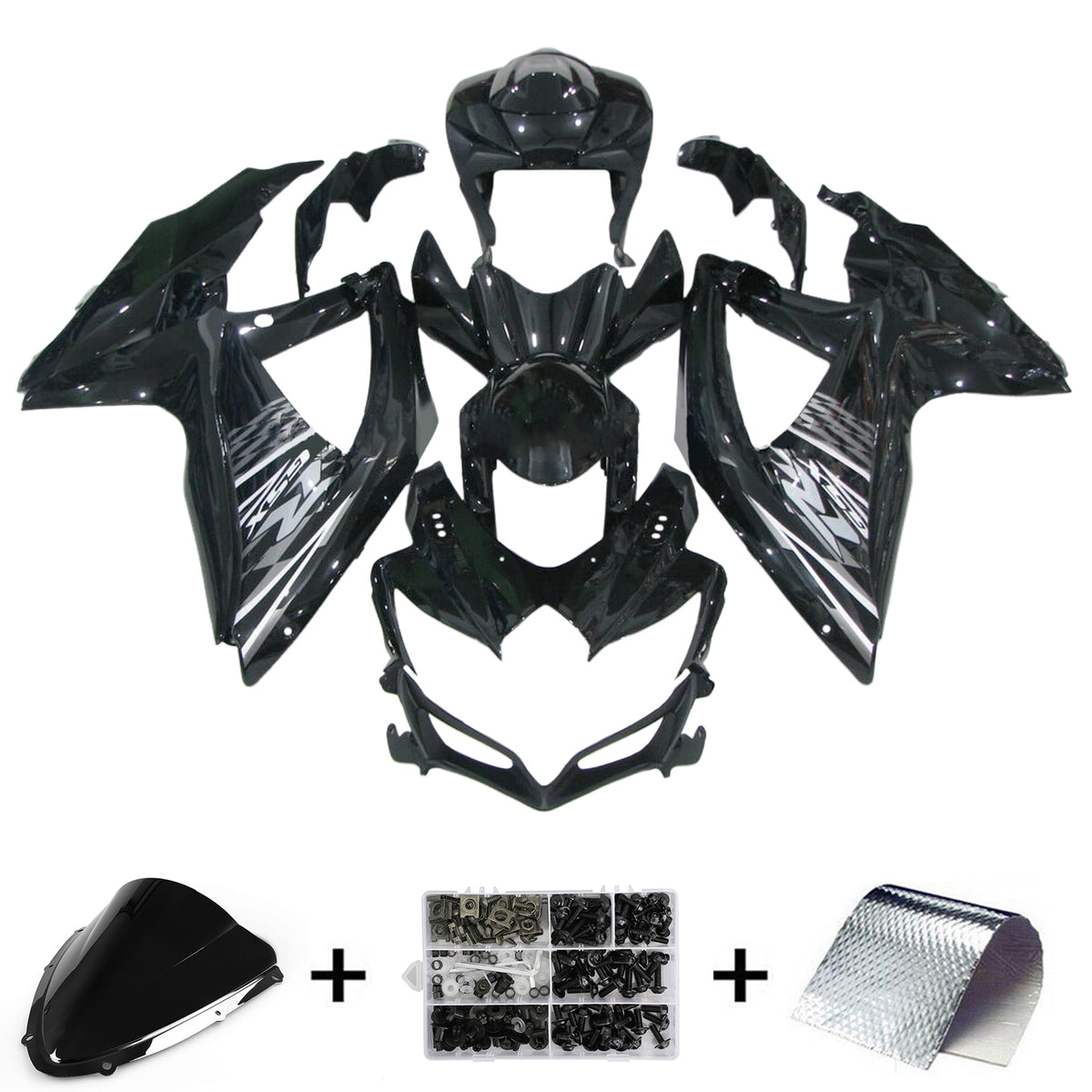 Amotopart 2008-2010 K8 GSXR 600/750 Suzuki Kit de carénage noir avec accents blancs