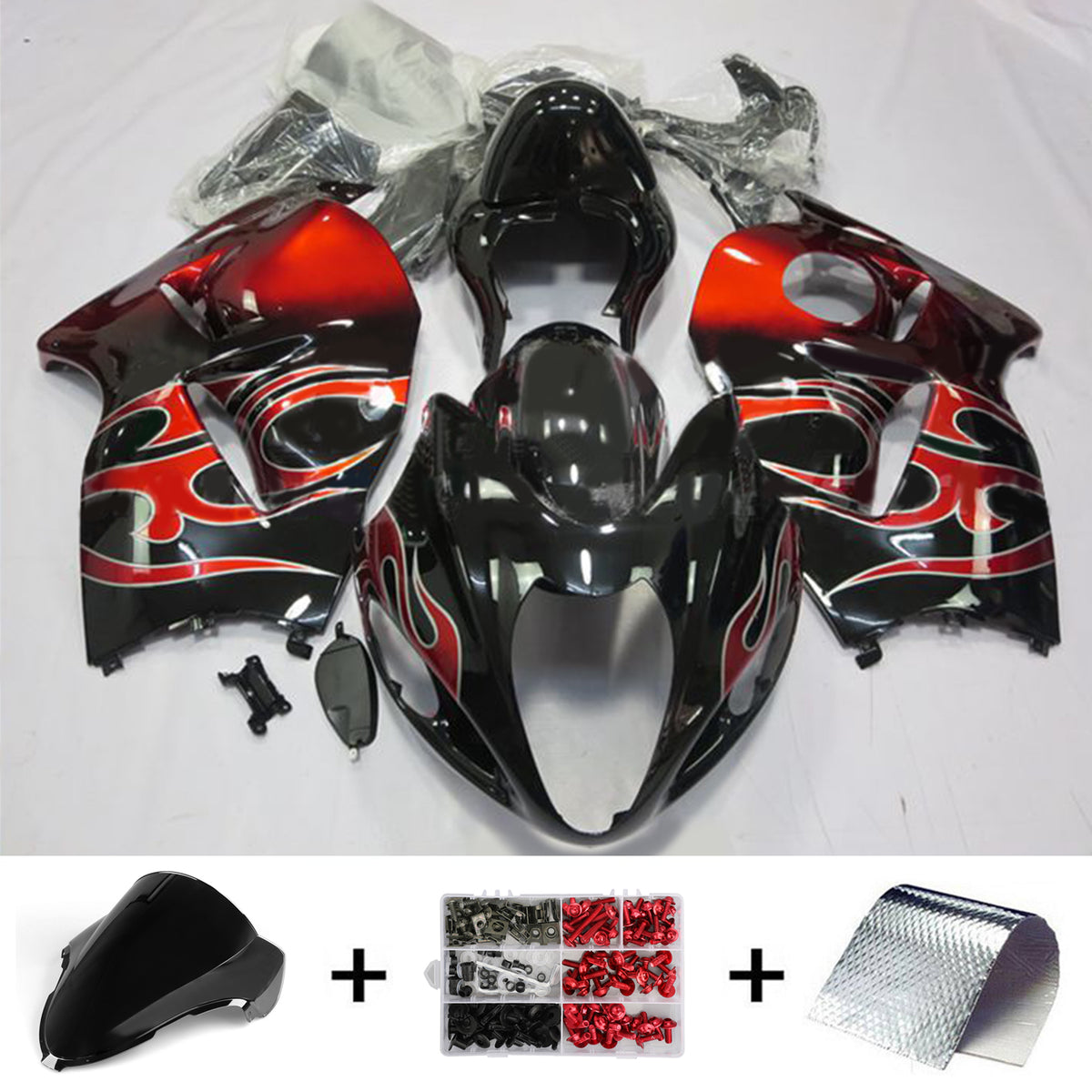 Amotopart 1999-2007 Suzuki Hayabusa GSX1300R Kit de carénage rouge et noir Style3