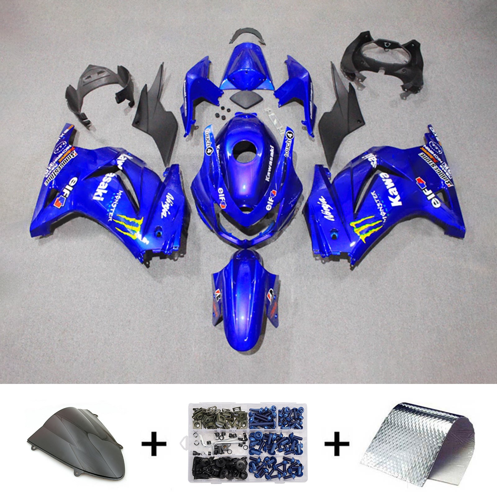 Amotopart 2008-2012 Kawasaki EX250/Ninja250R Blue Fairing Kit