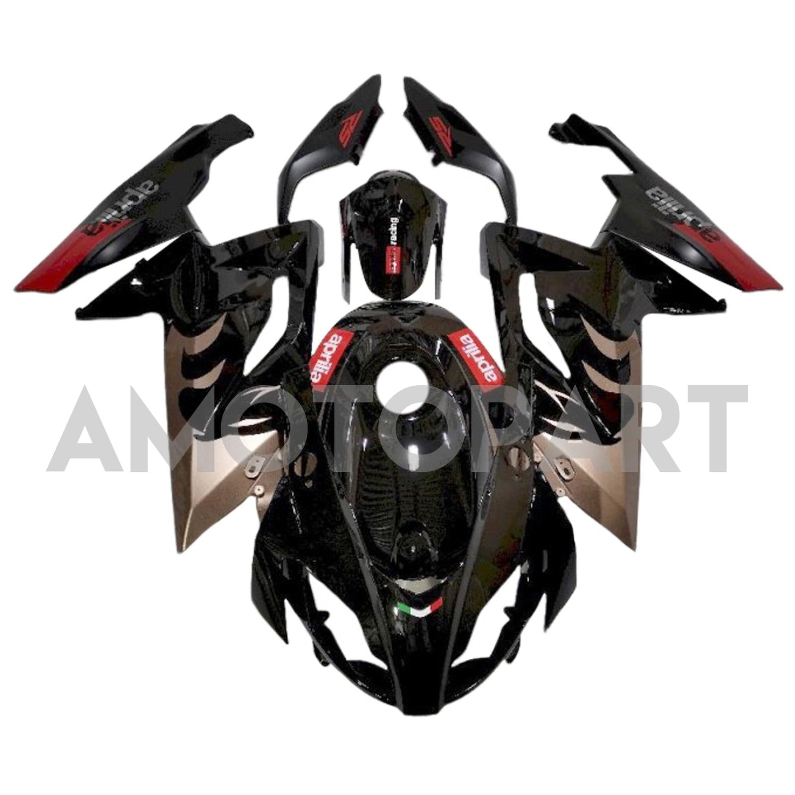 Amotopart Aprilia RS125 2006-2011 Noir brillant&Kit de carénage rouge