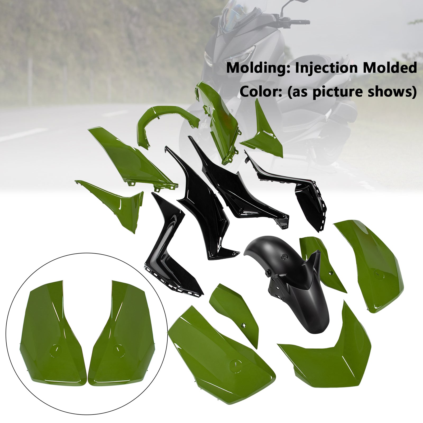 Amotopart 2023-2024 Yamaha X-MAX 300 Glossy Black Green Fairing Kit