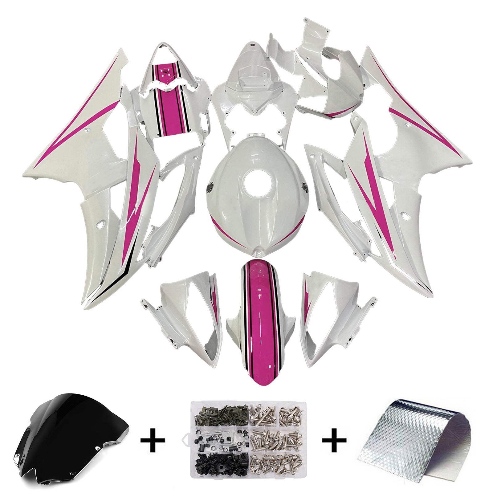 Amotopart 2008-2016 Yamaha YZF-R6 White & Pink Fairing Kit